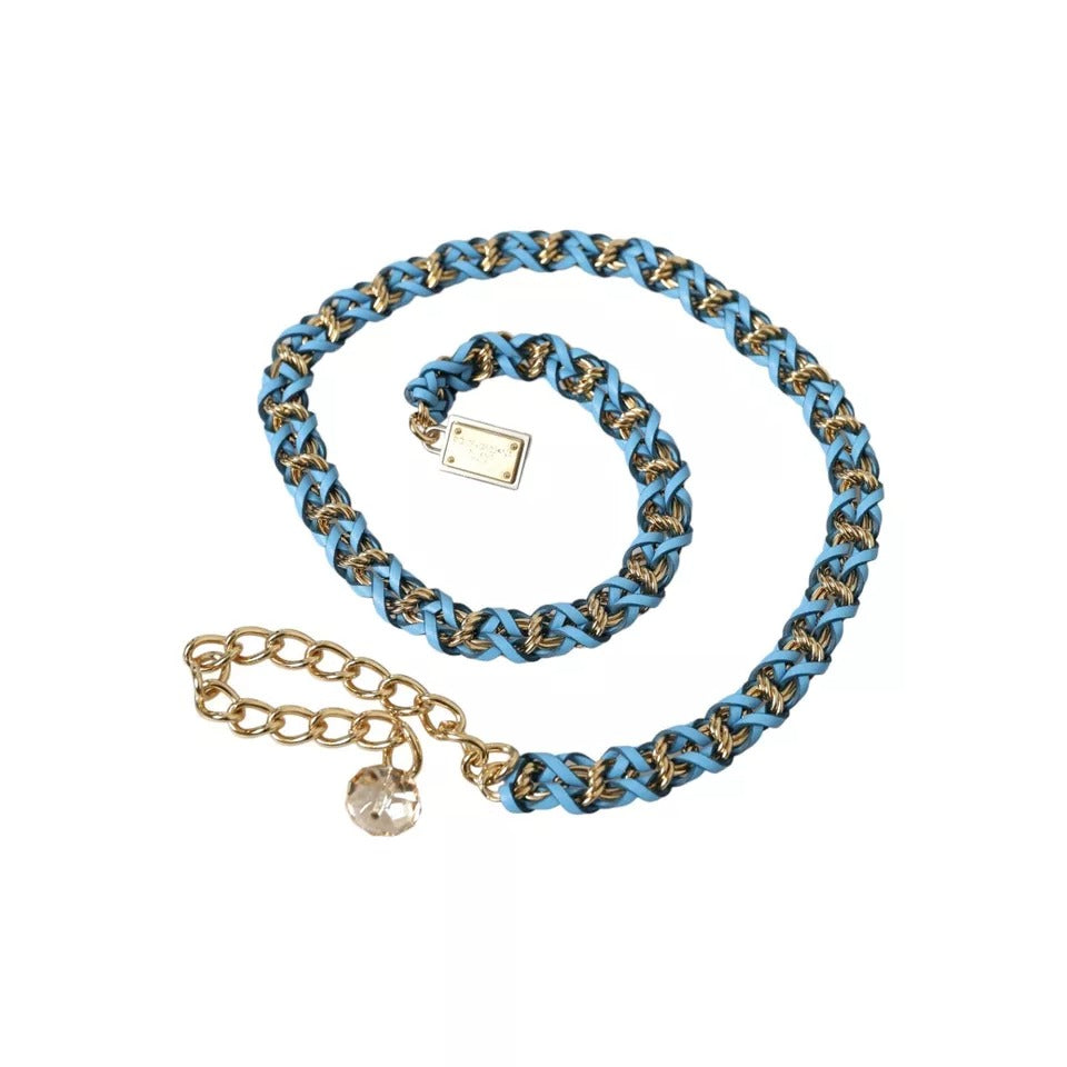 Dolce & Gabbana Braided Brass Chain Waist Blue Gold Belt Glam Steals