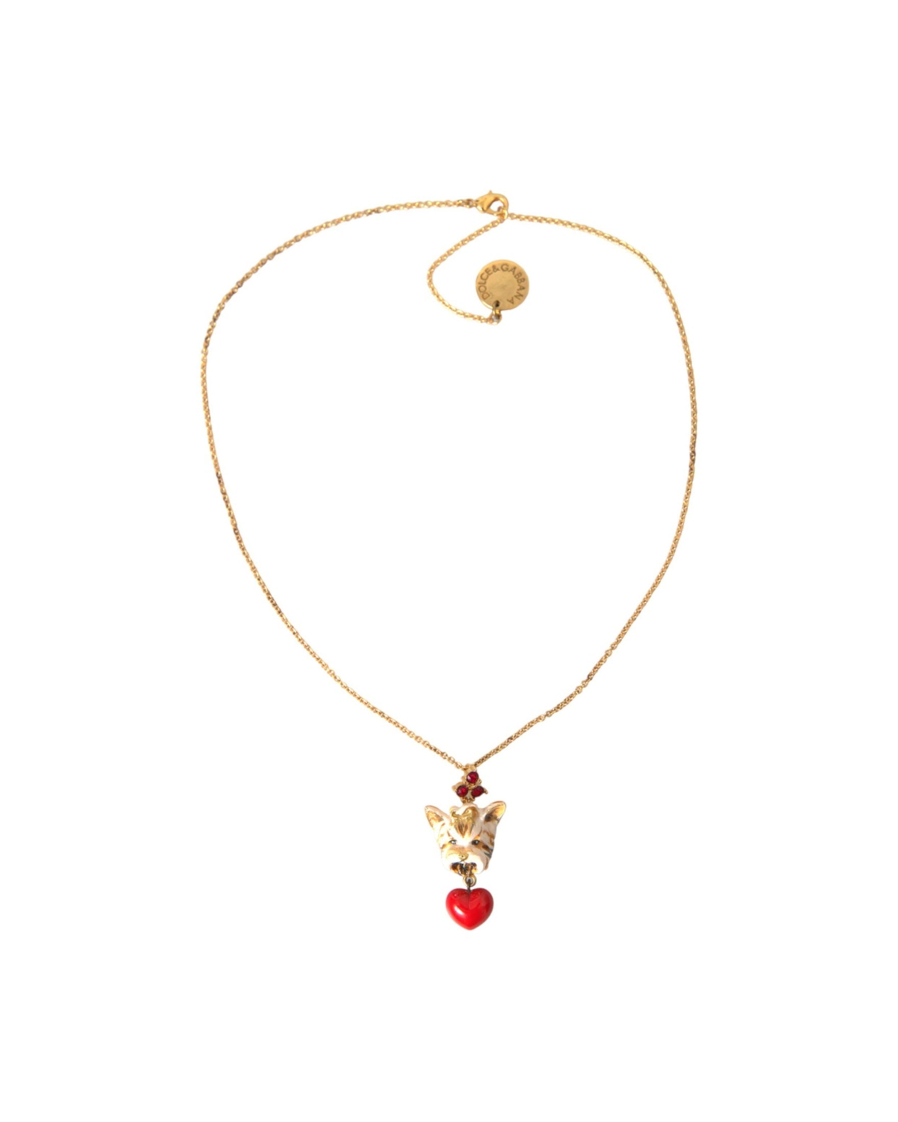 Dolce & Gabbana Brass Chain Dog Heart Pendant Charm Gold Necklace Glam Steals