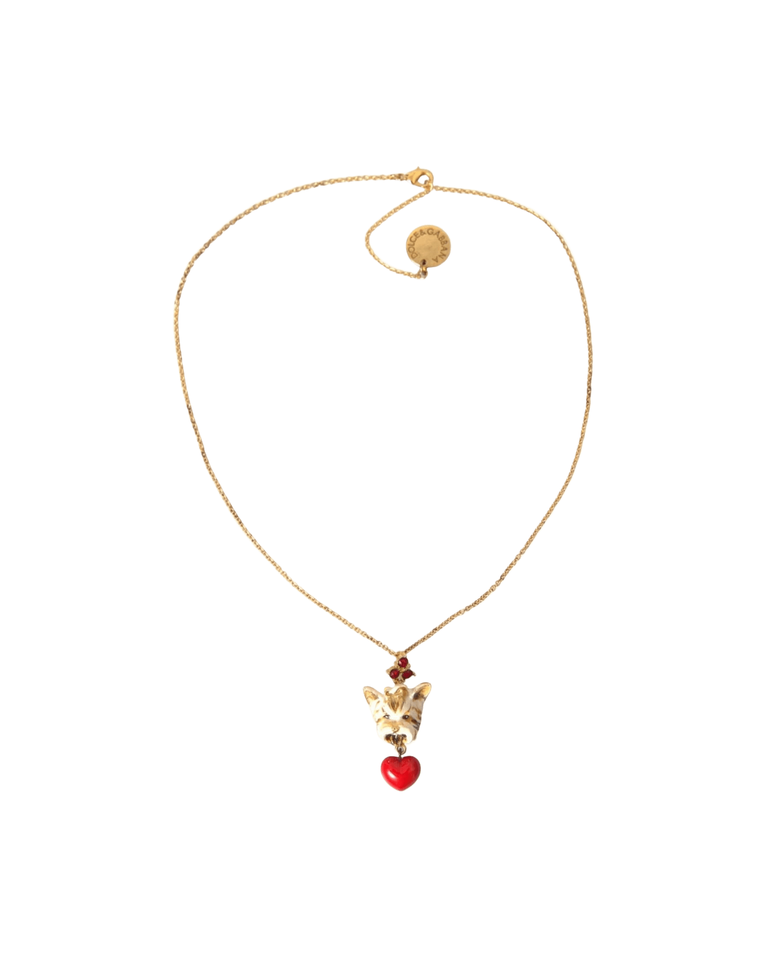 Dolce & Gabbana Brass Chain Dog Heart Pendant Charm Gold Necklace Glam Steals