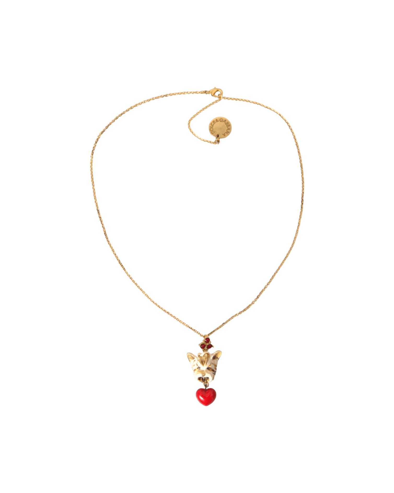 Dolce & Gabbana Brass Chain Dog Heart Pendant Charm Gold Necklace Glam Steals