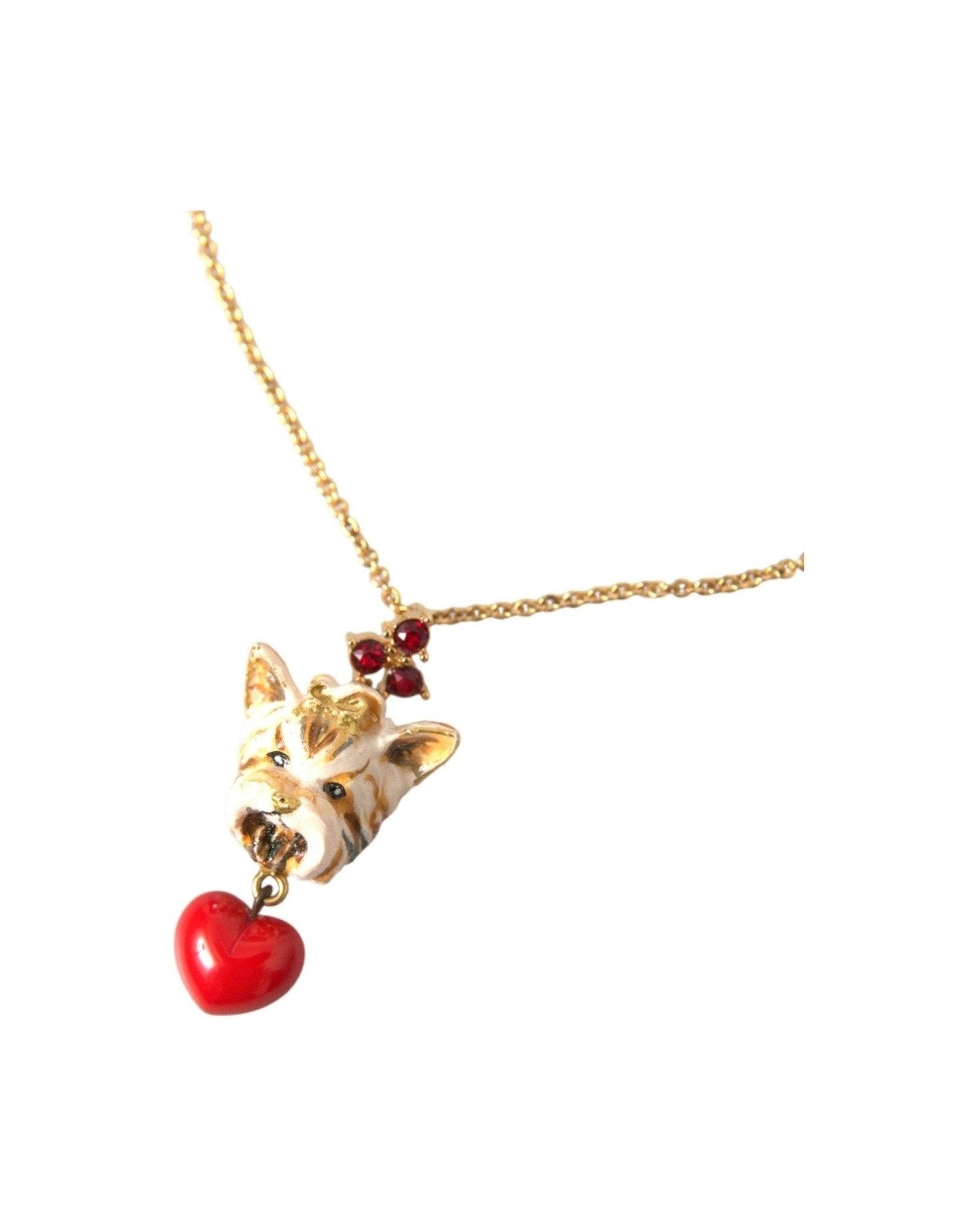 Dolce & Gabbana Brass Chain Dog Heart Pendant Charm Gold Necklace Glam Steals