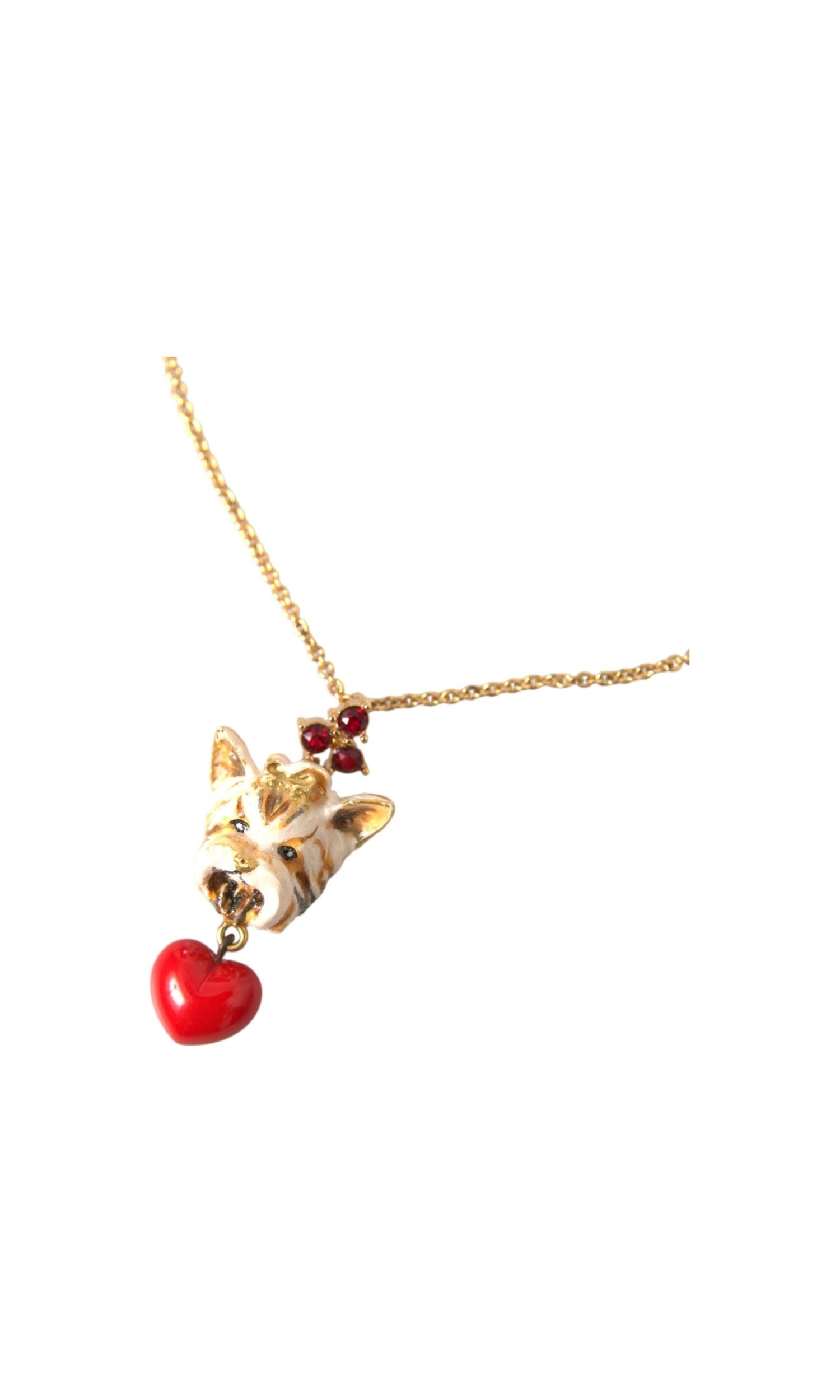 Dolce & Gabbana Brass Chain Dog Heart Pendant Charm Gold Necklace Glam Steals