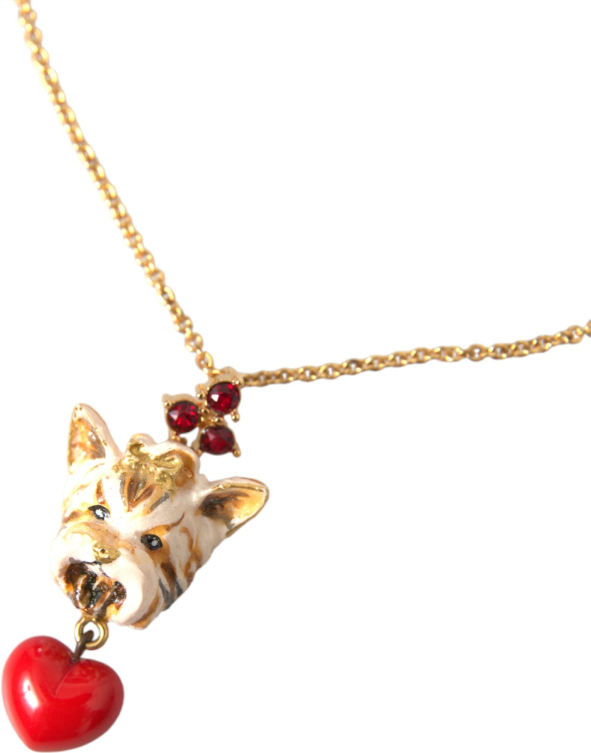 Dolce & Gabbana Brass Chain Dog Heart Pendant Charm Gold Necklace Glam Steals