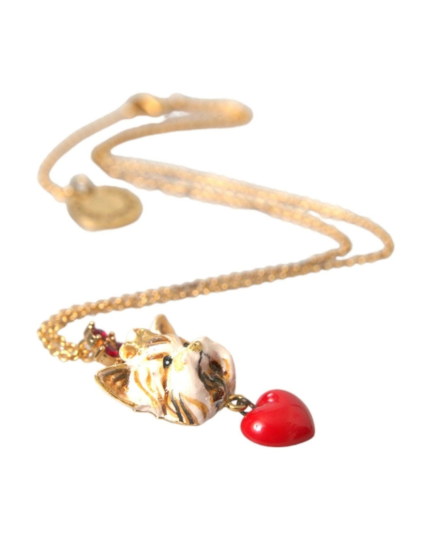 Dolce & Gabbana Brass Chain Dog Heart Pendant Charm Gold Necklace Glam Steals
