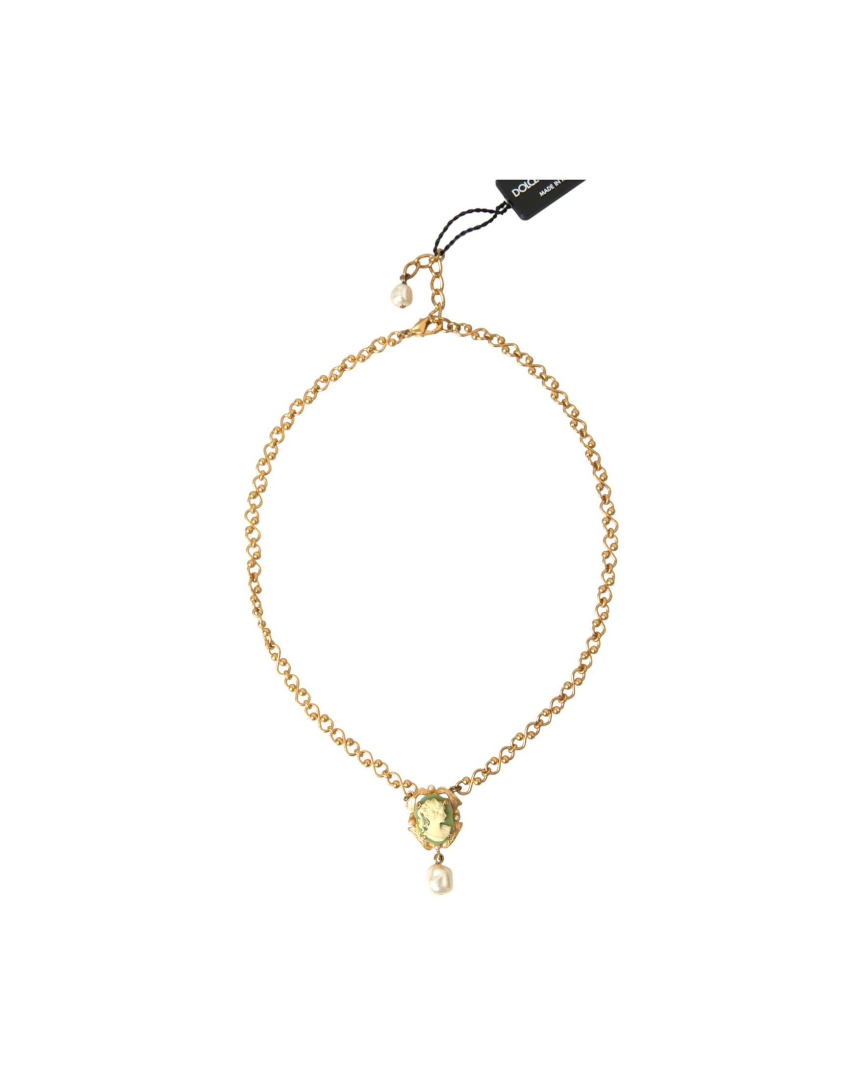 Dolce & Gabbana Brass Chain Pearl Pendant Charm Gold Necklace Glam Steals