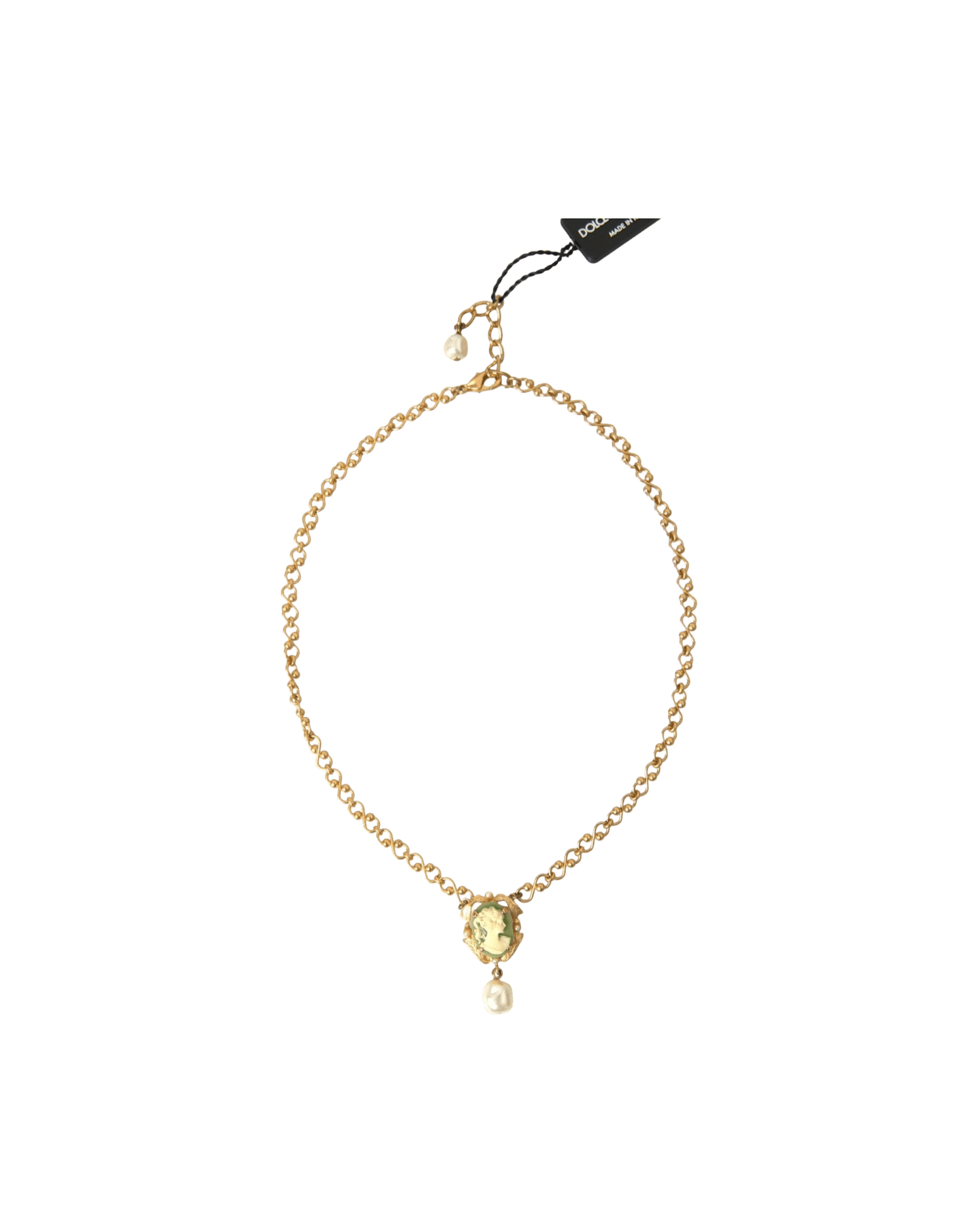 Dolce & Gabbana Brass Chain Pearl Pendant Charm Gold Necklace Glam Steals