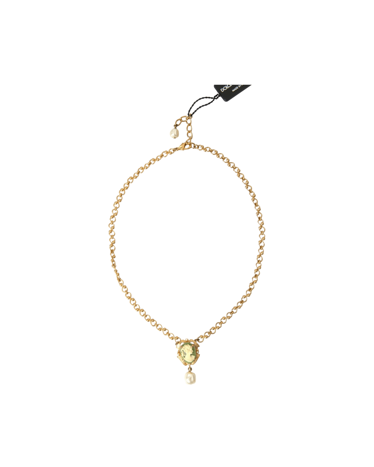 Dolce & Gabbana Brass Chain Pearl Pendant Charm Gold Necklace Glam Steals