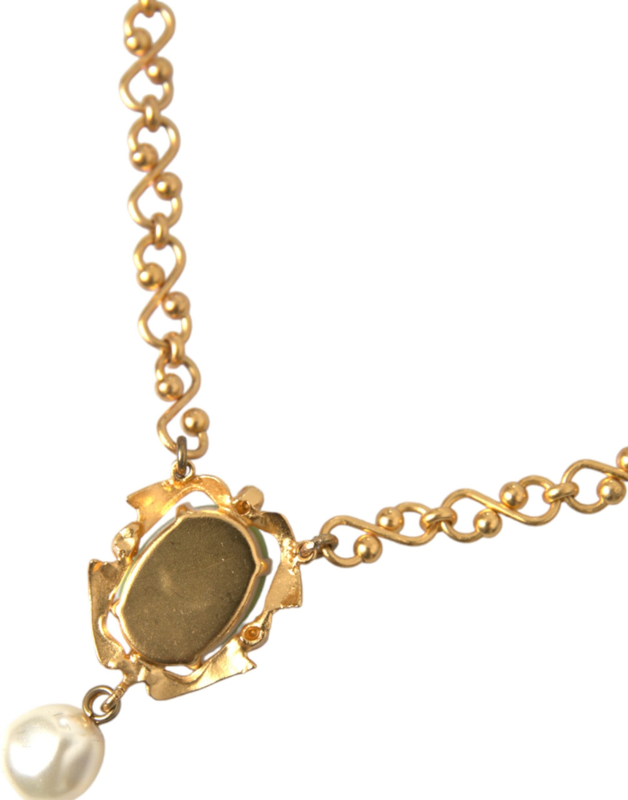Dolce & Gabbana Brass Chain Pearl Pendant Charm Gold Necklace Glam Steals