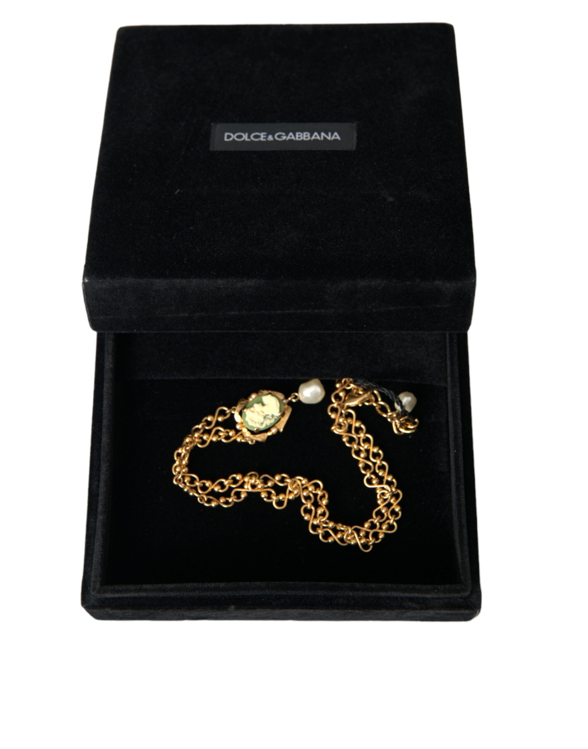 Dolce & Gabbana Brass Chain Pearl Pendant Charm Gold Necklace Glam Steals
