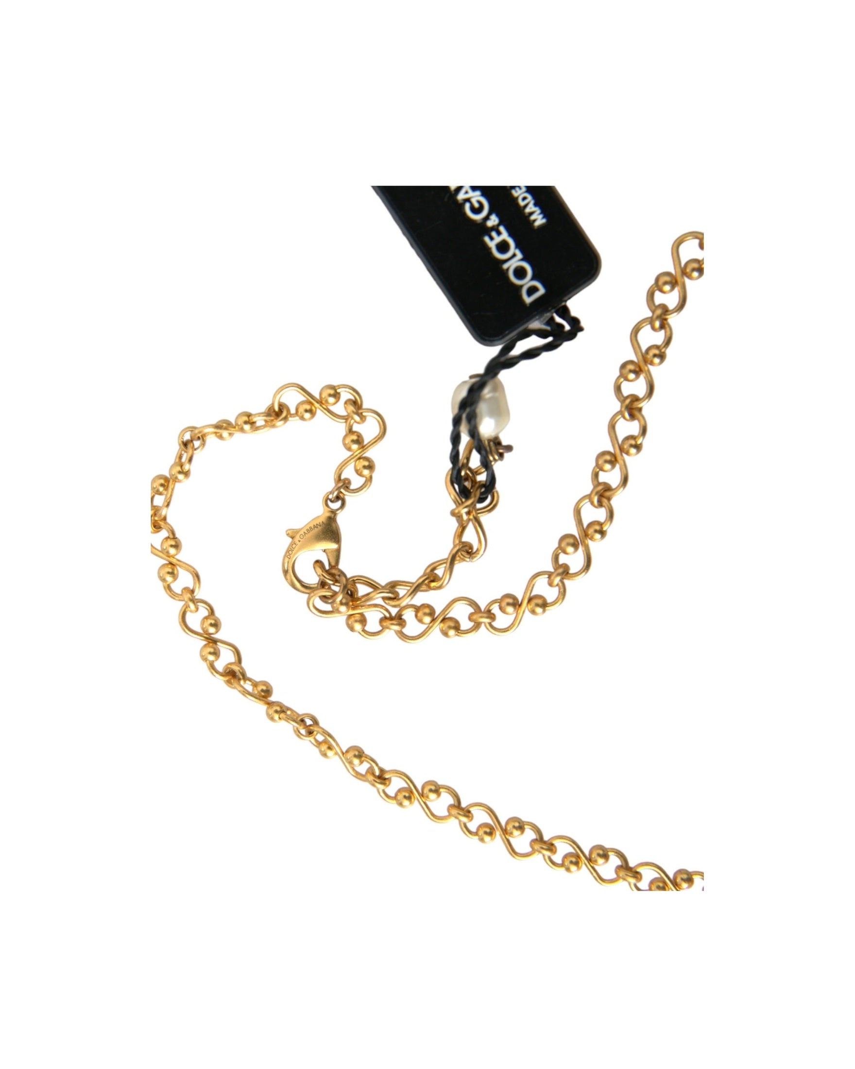 Dolce & Gabbana Brass Chain Pearl Pendant Charm Gold Necklace Glam Steals