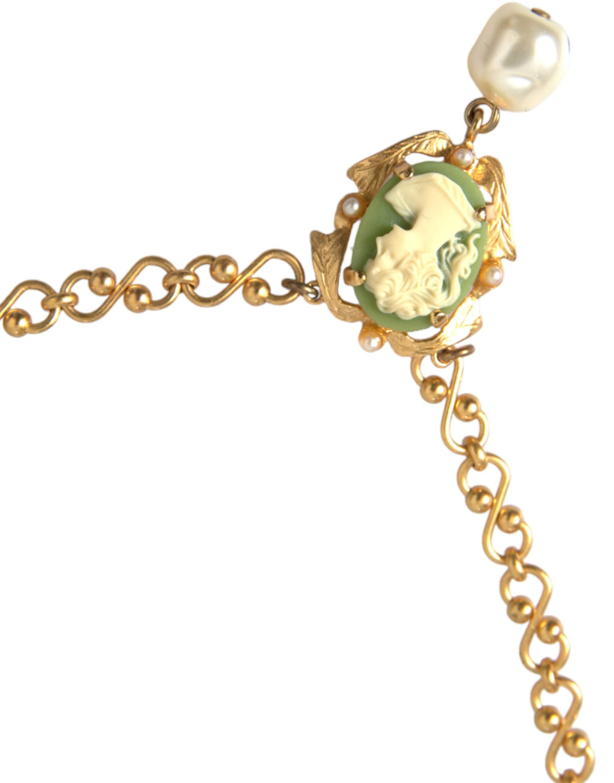 Dolce & Gabbana Brass Chain Pearl Pendant Charm Gold Necklace Glam Steals
