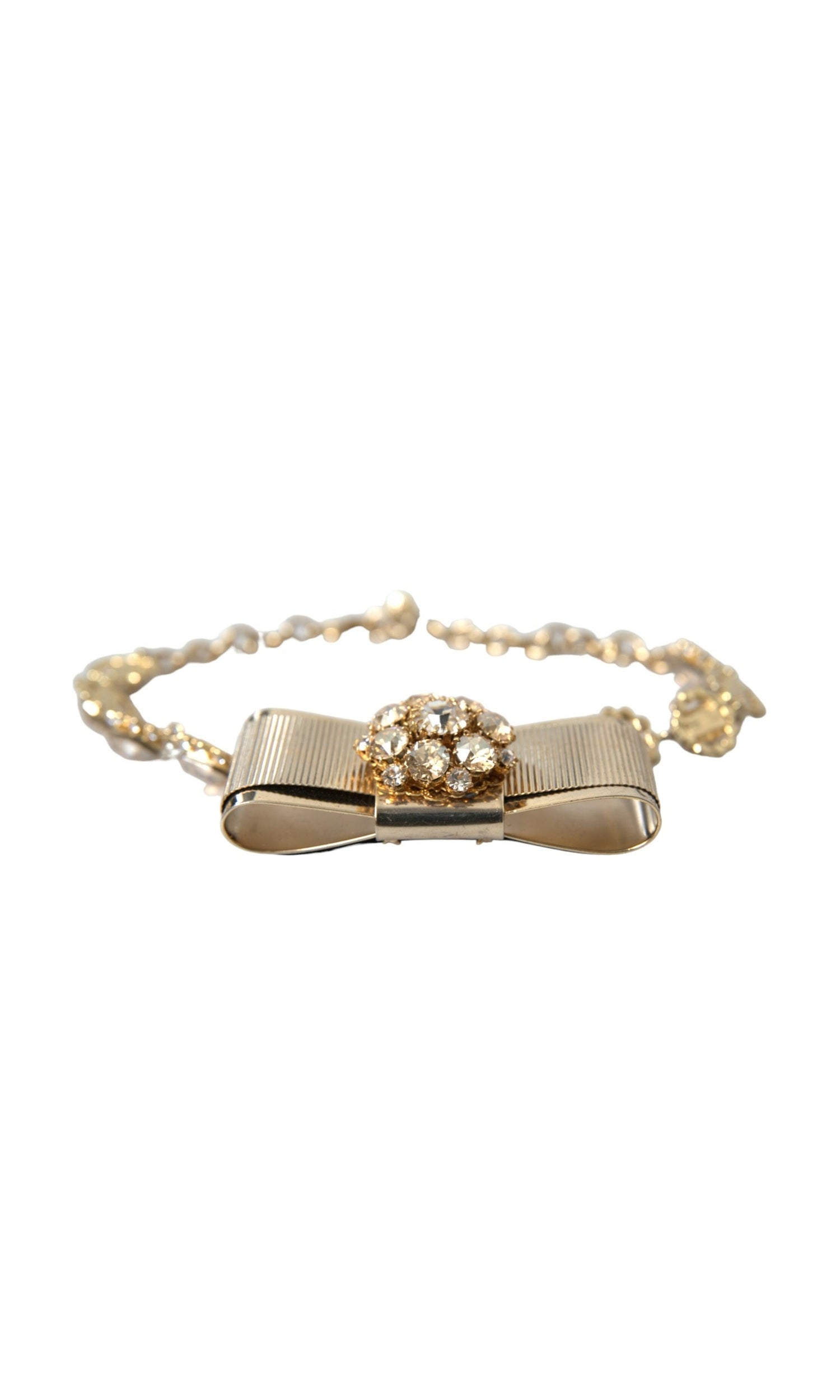 Dolce & Gabbana Brass Crystal Bow Chain Choker Gold Clear Necklace Glam Steals