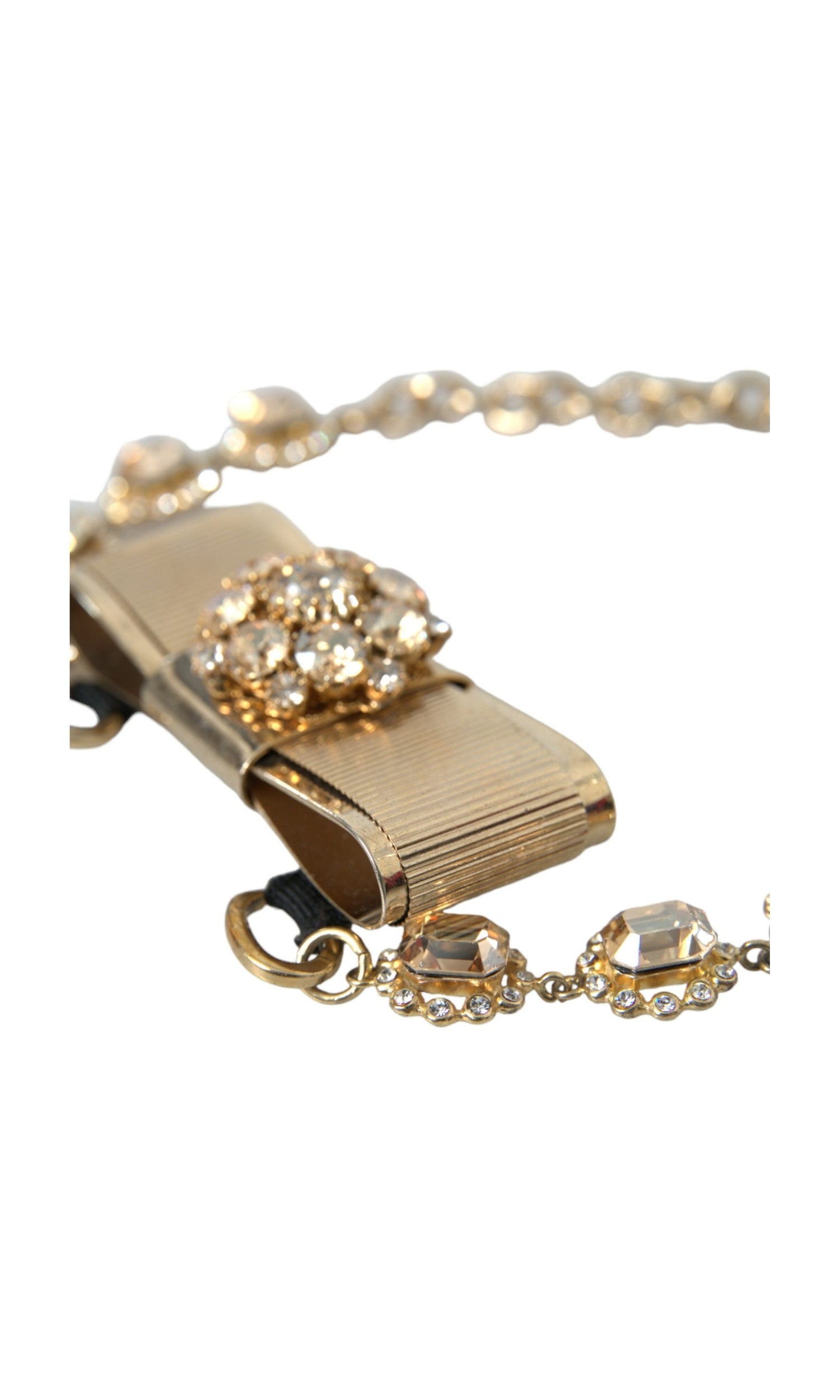 Dolce & Gabbana Brass Crystal Bow Chain Choker Gold Clear Necklace Glam Steals
