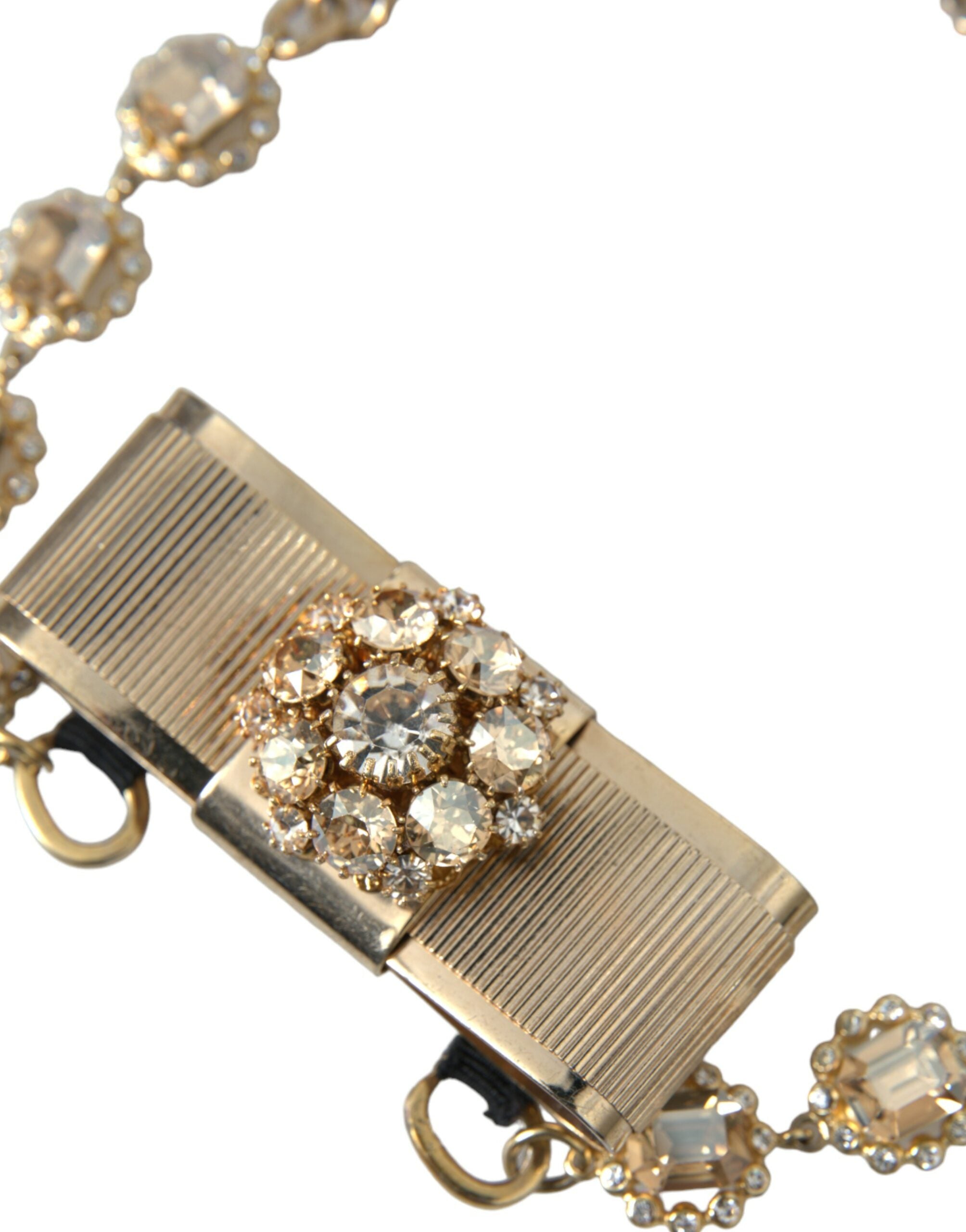 Dolce & Gabbana Brass Crystal Bow Chain Choker Gold Clear Necklace Glam Steals