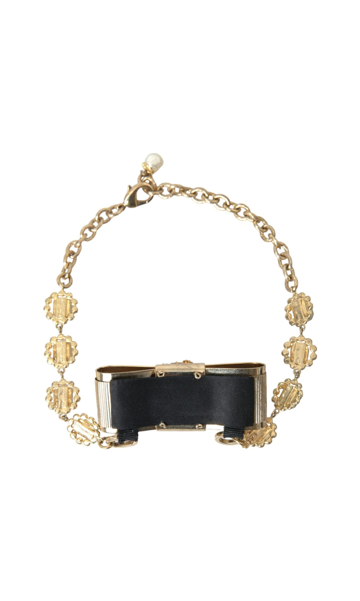 Dolce & Gabbana Brass Crystal Bow Chain Choker Gold Clear Necklace Glam Steals