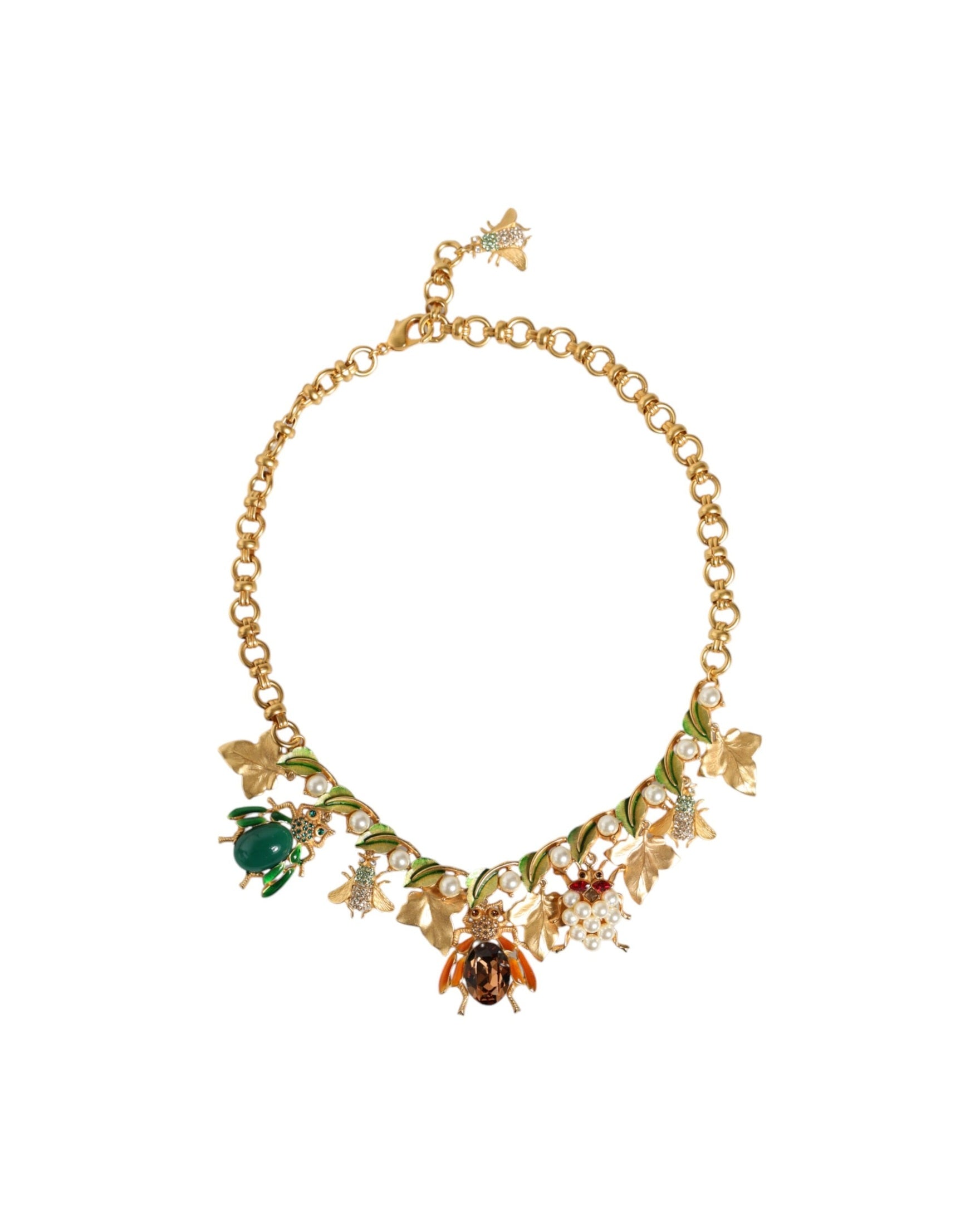 Dolce & Gabbana Brass Crystal Bug Charm Pendant Statement Gold Necklace Glam Steals