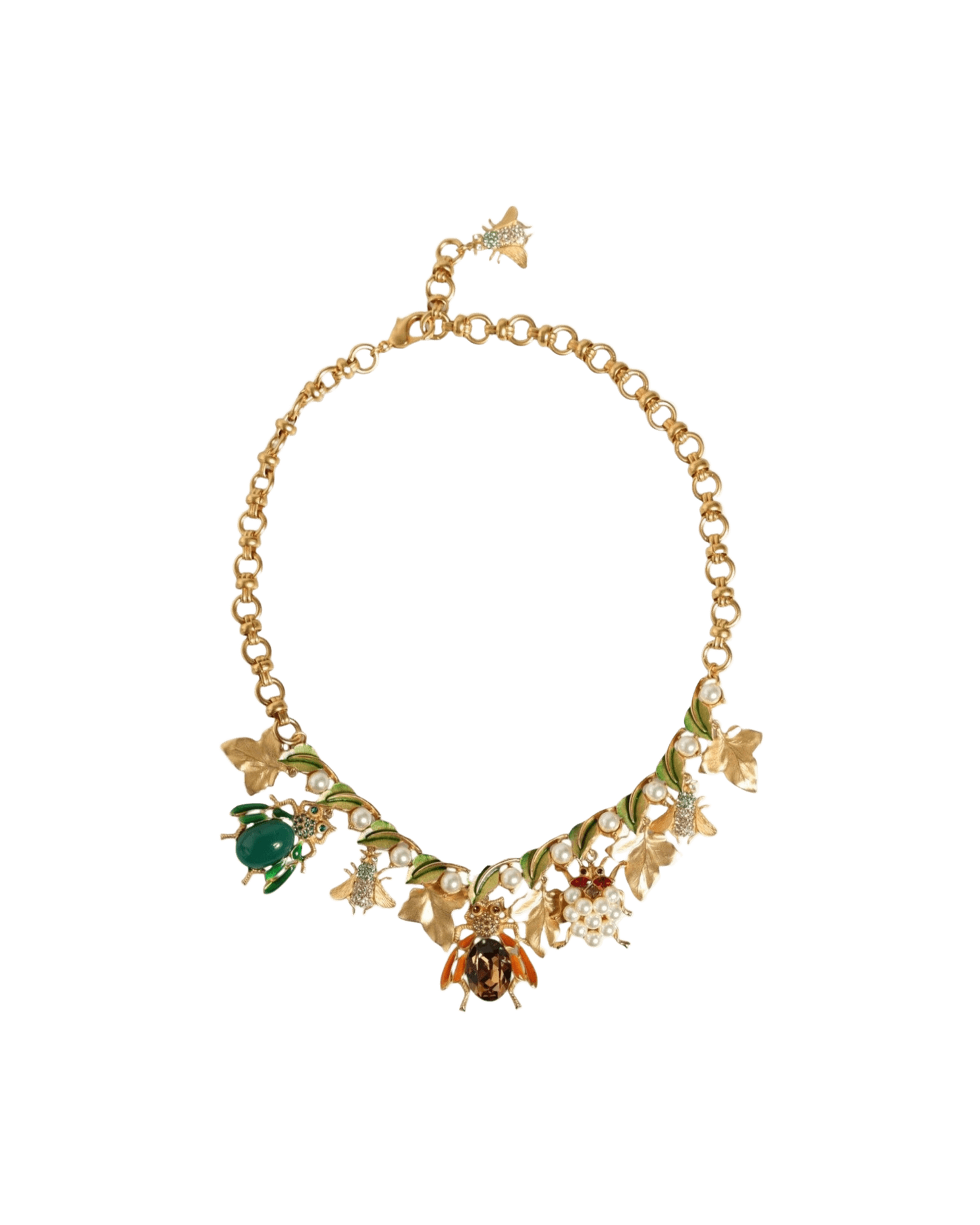 Dolce & Gabbana Brass Crystal Bug Charm Pendant Statement Gold Necklace Glam Steals