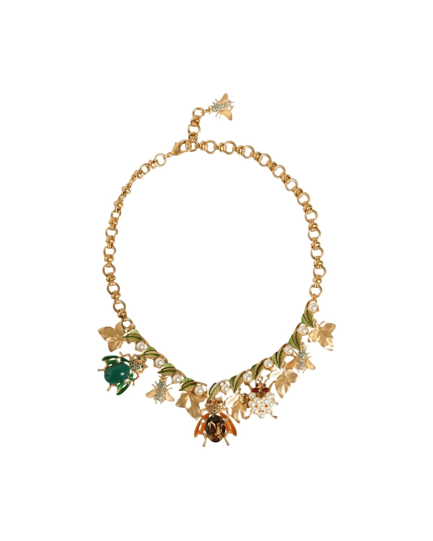 Dolce & Gabbana Brass Crystal Bug Charm Pendant Statement Gold Necklace Glam Steals