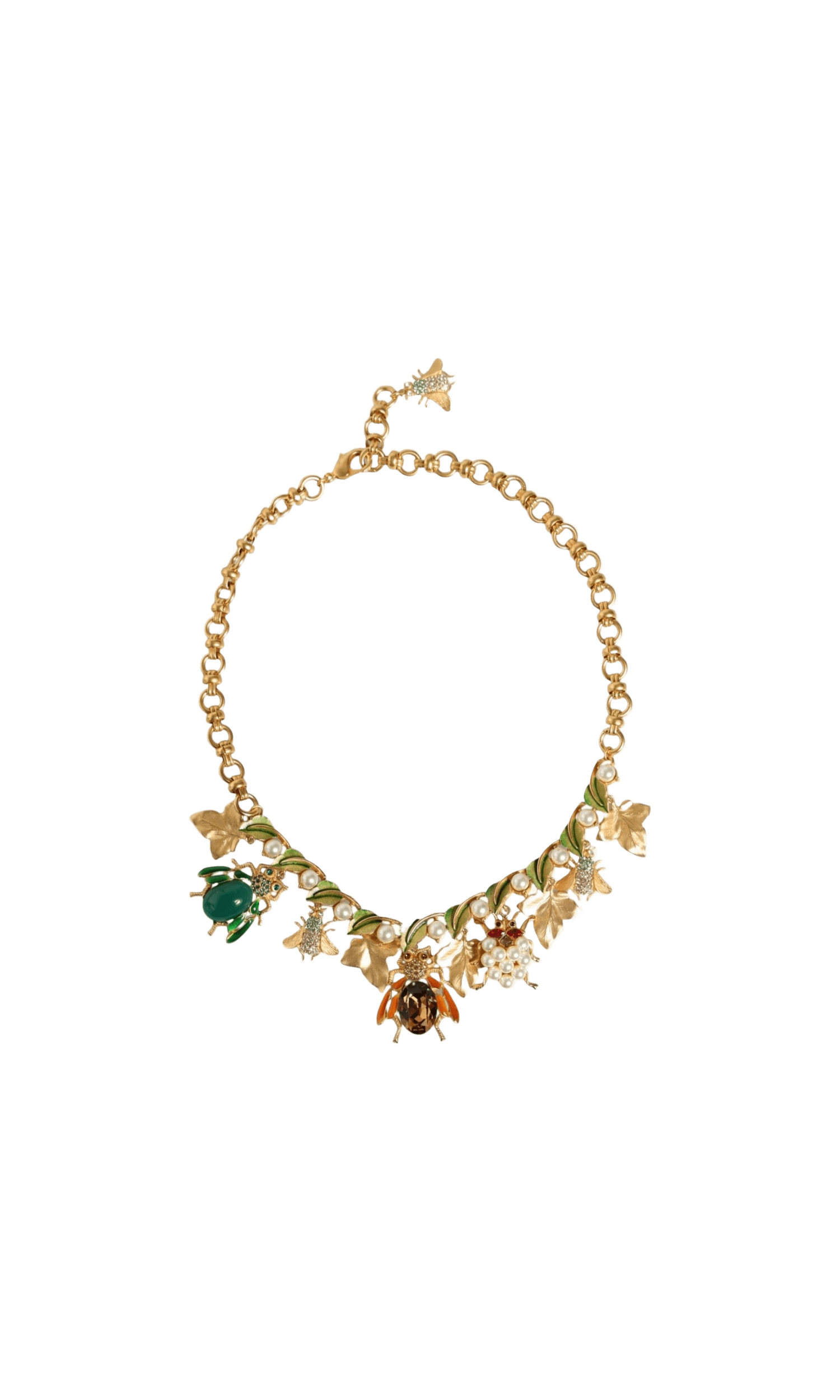 Dolce & Gabbana Brass Crystal Bug Charm Pendant Statement Gold Necklace Glam Steals