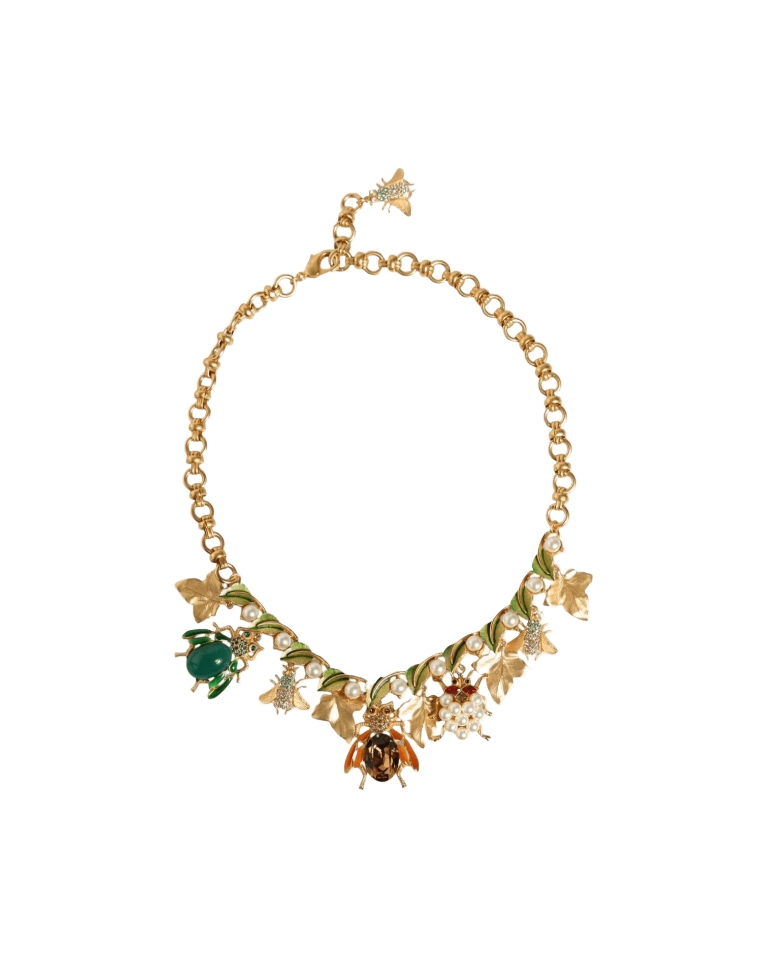 Dolce & Gabbana Brass Crystal Bug Charm Pendant Statement Gold Necklace Glam Steals