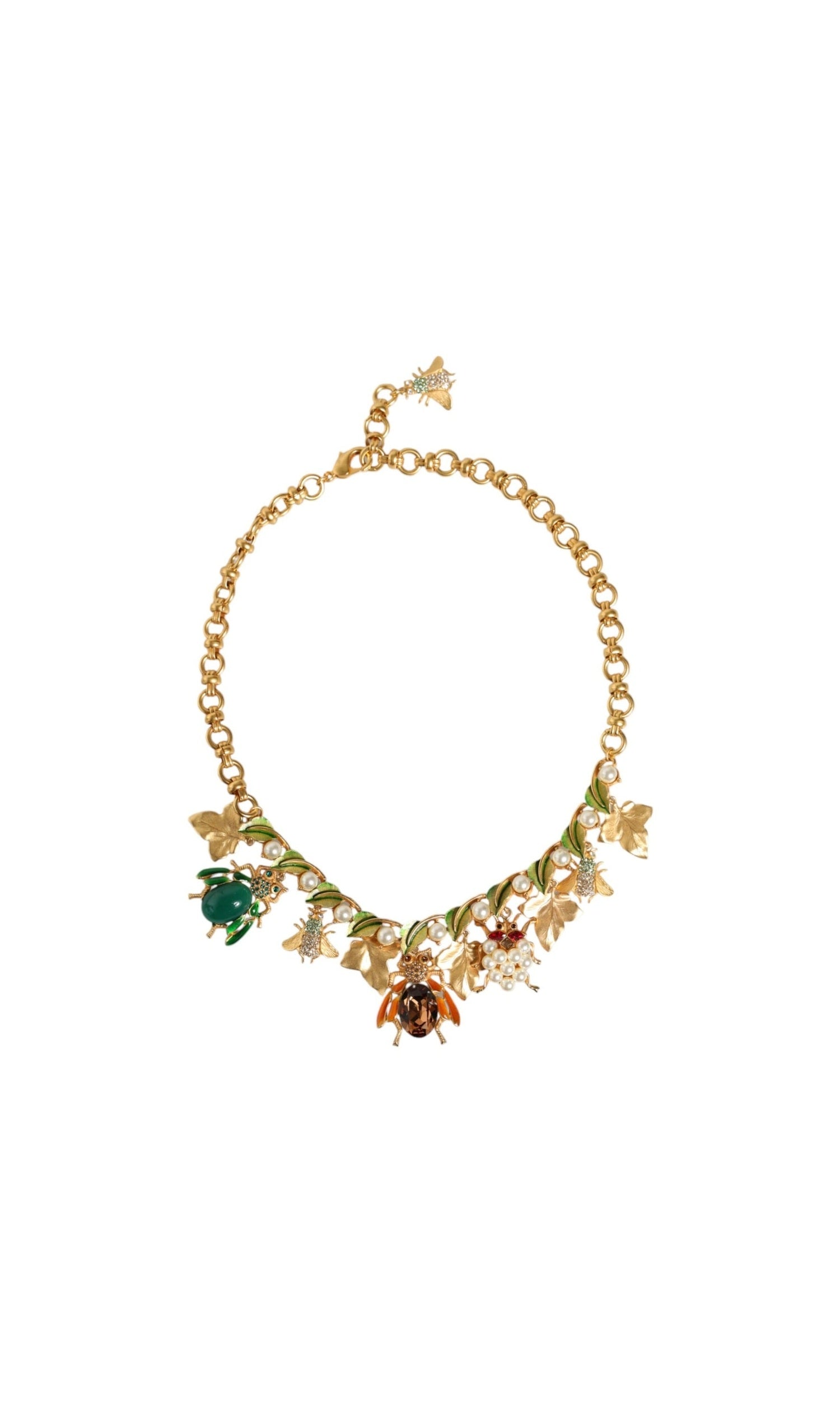 Dolce & Gabbana Brass Crystal Bug Charm Pendant Statement Gold Necklace Glam Steals