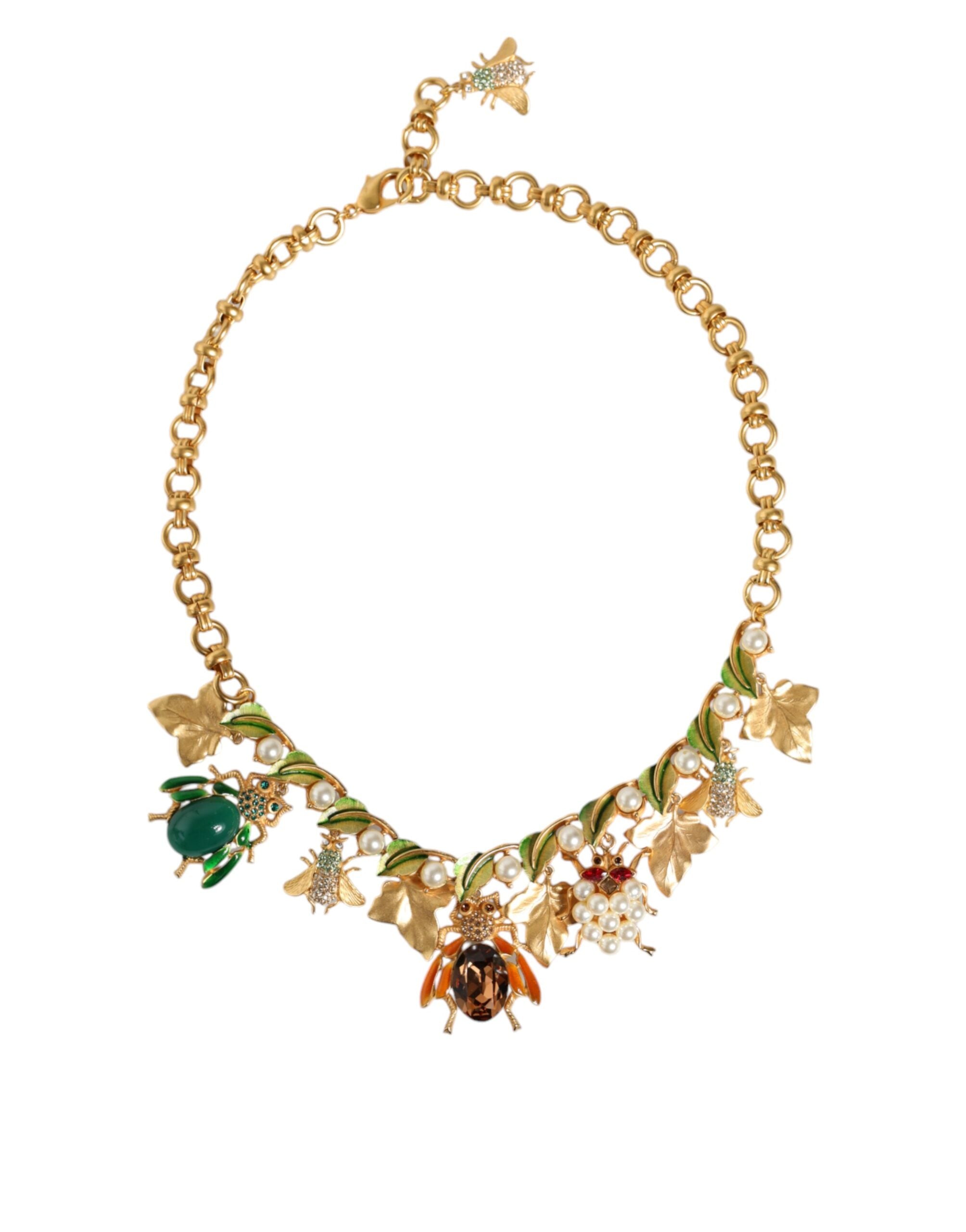 Dolce & Gabbana Brass Crystal Bug Charm Pendant Statement Gold Necklace Glam Steals