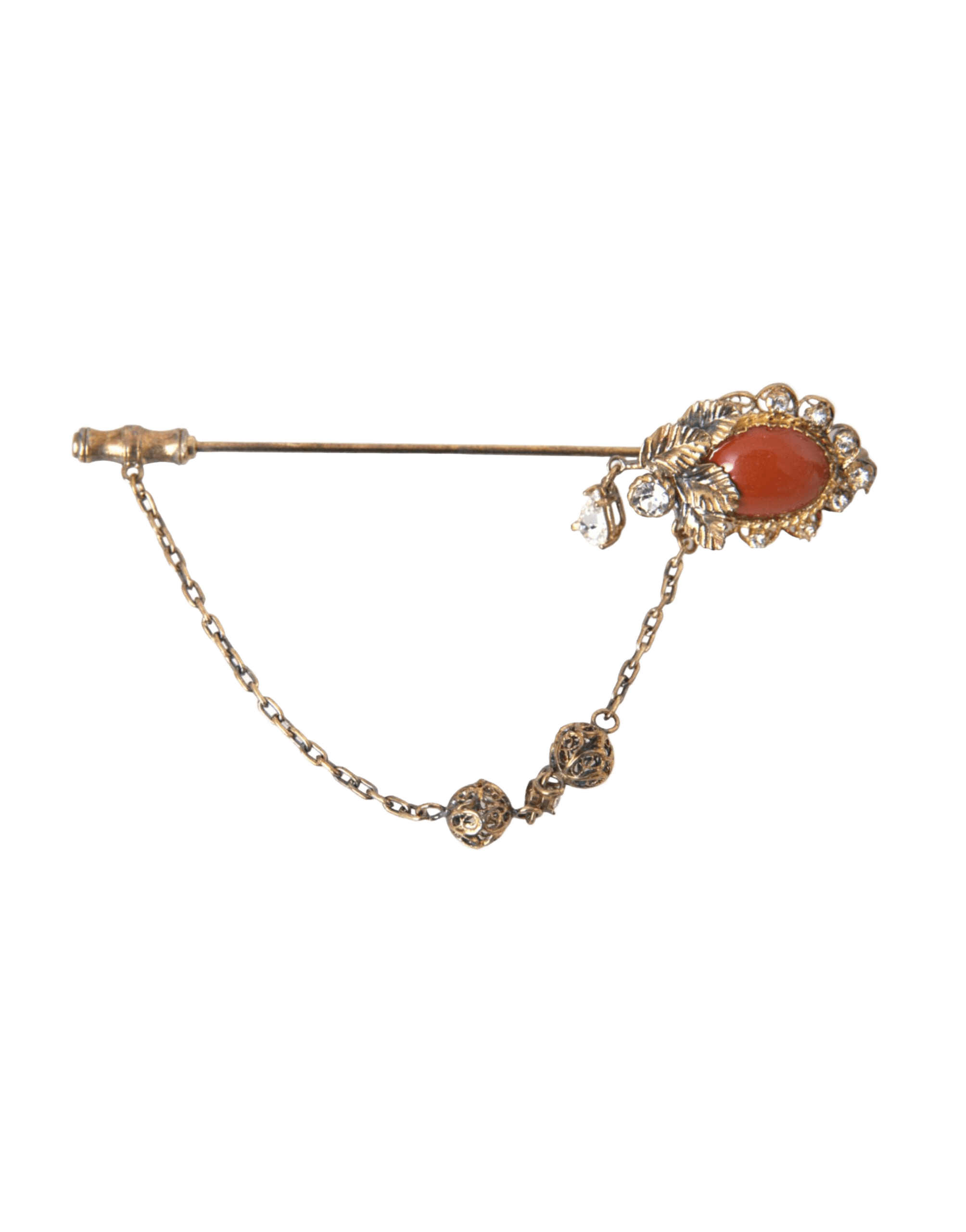 Dolce & Gabbana Brass Crystal Chain 925 Sterling Pin Gold Silver Brooch Glam Steals