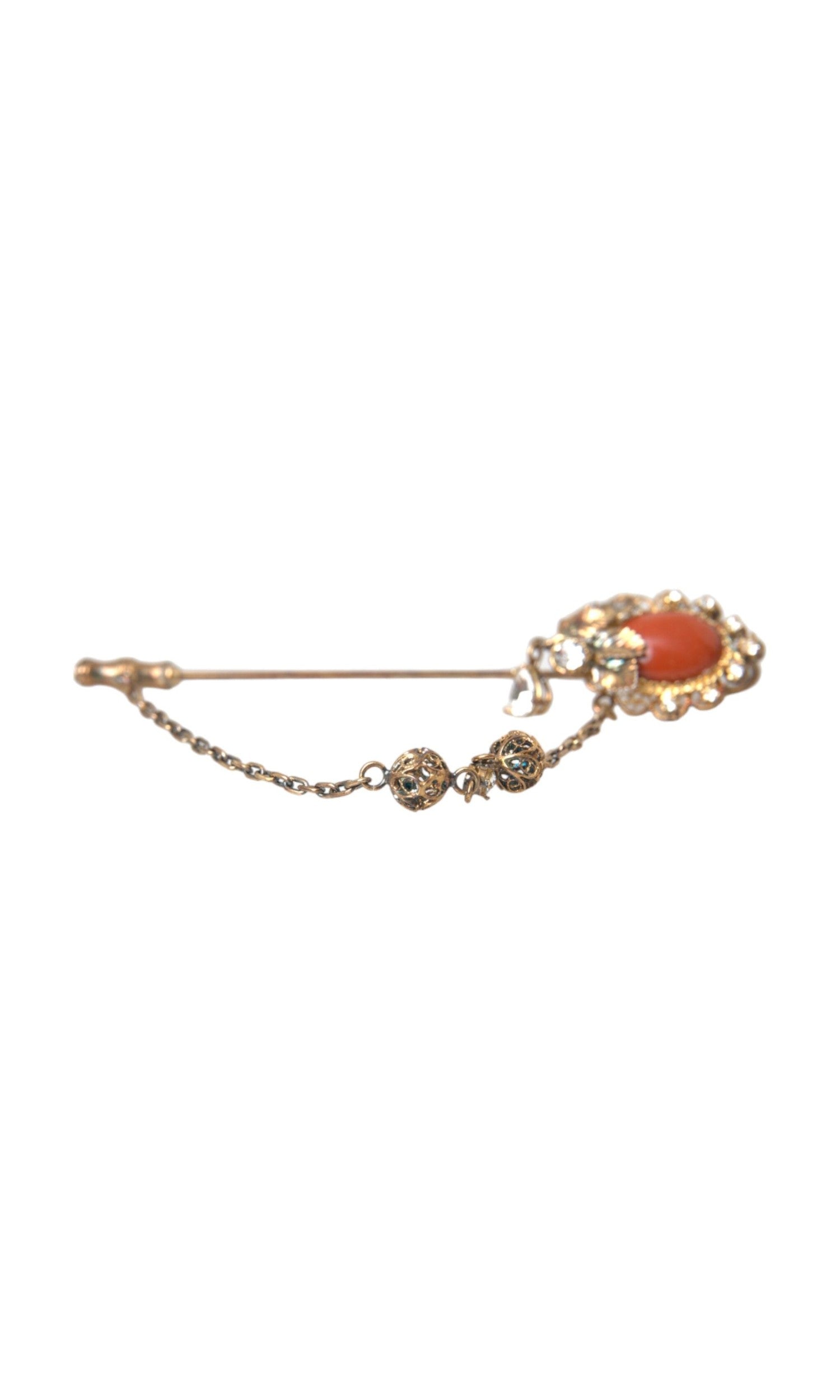 Dolce & Gabbana Brass Crystal Chain 925 Sterling Pin Gold Silver Brooch Glam Steals