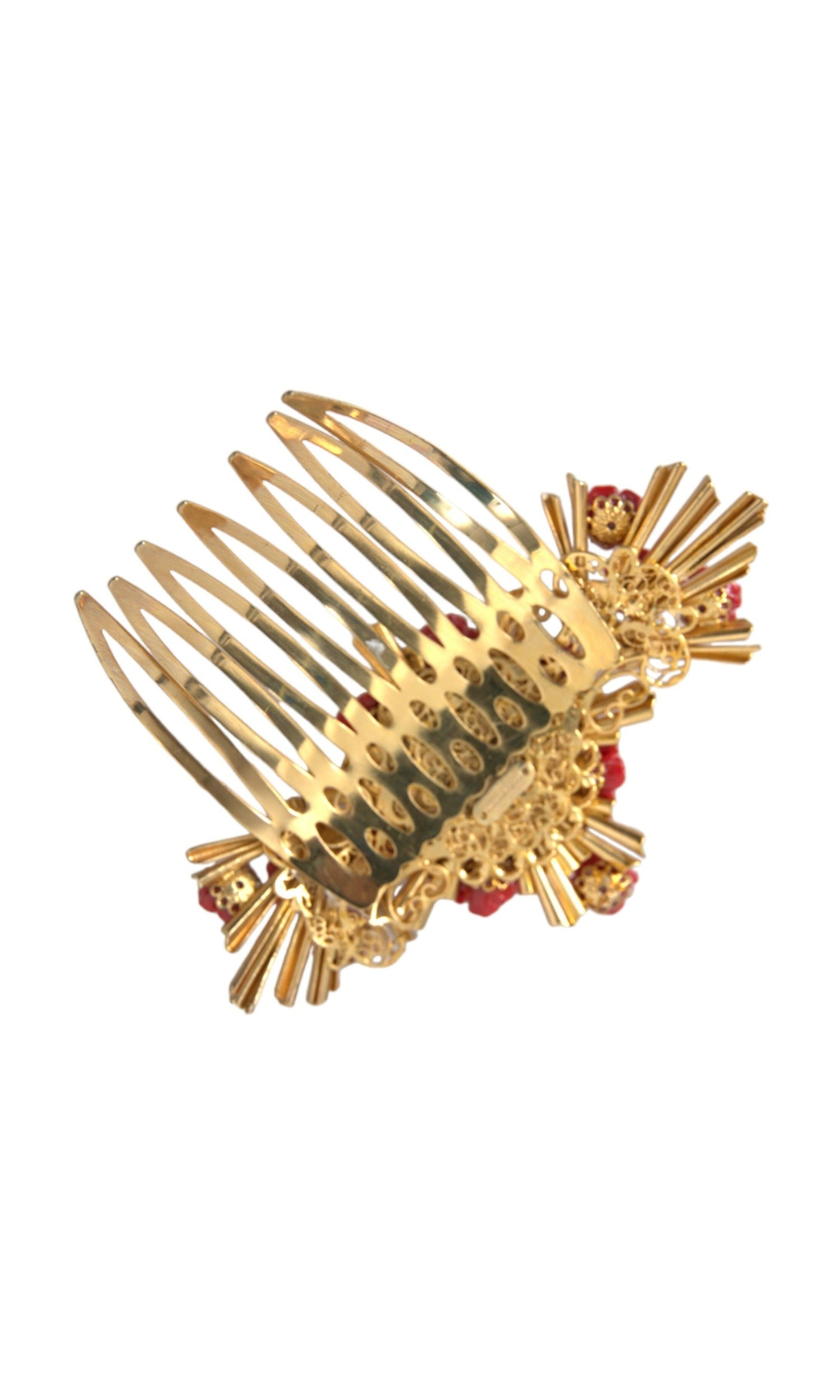 Dolce & Gabbana Brass Crystal Heart Floral Hair Gold Comb Glam Steals