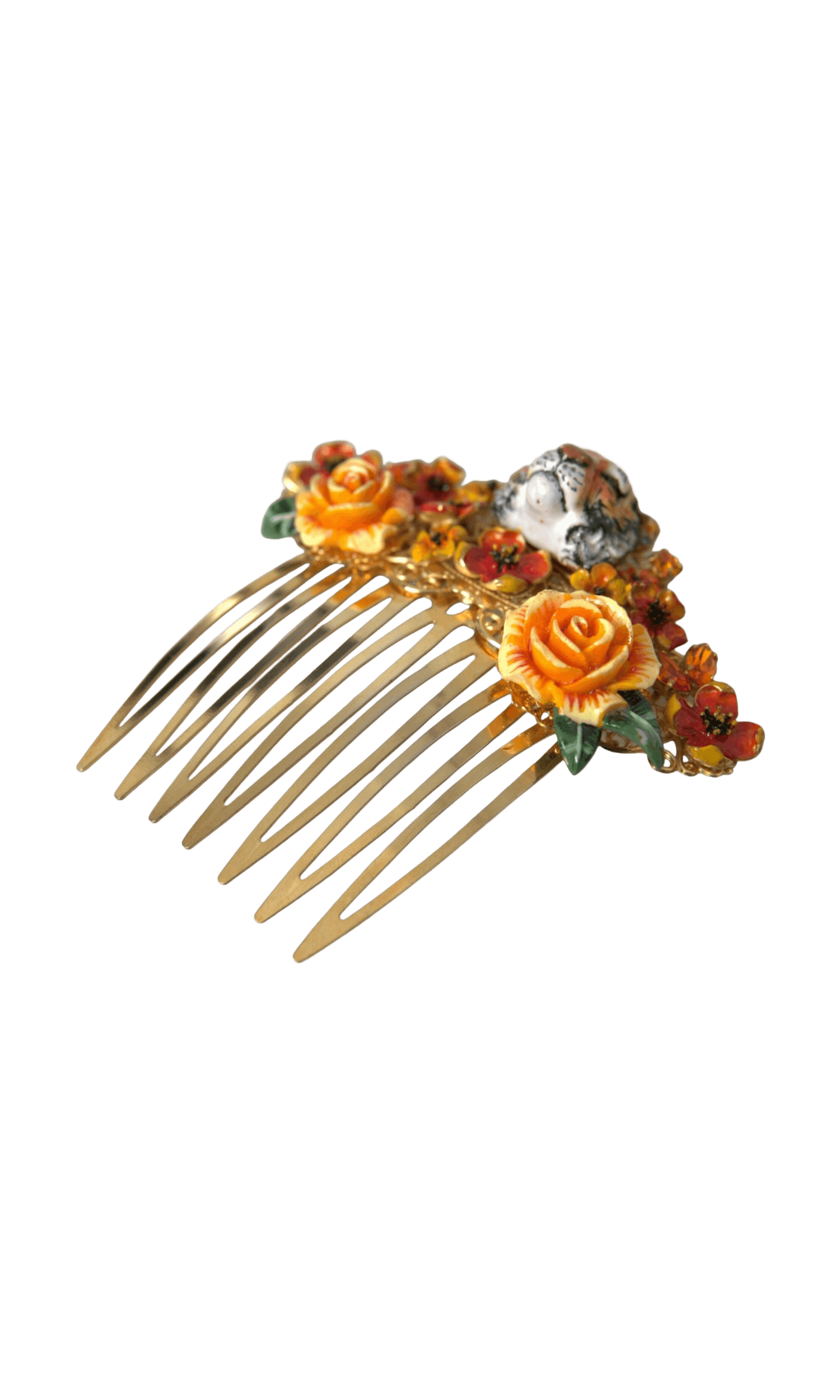 Dolce & Gabbana Brass Crystal Leopard Floral Hair Gold Comb Glam Steals
