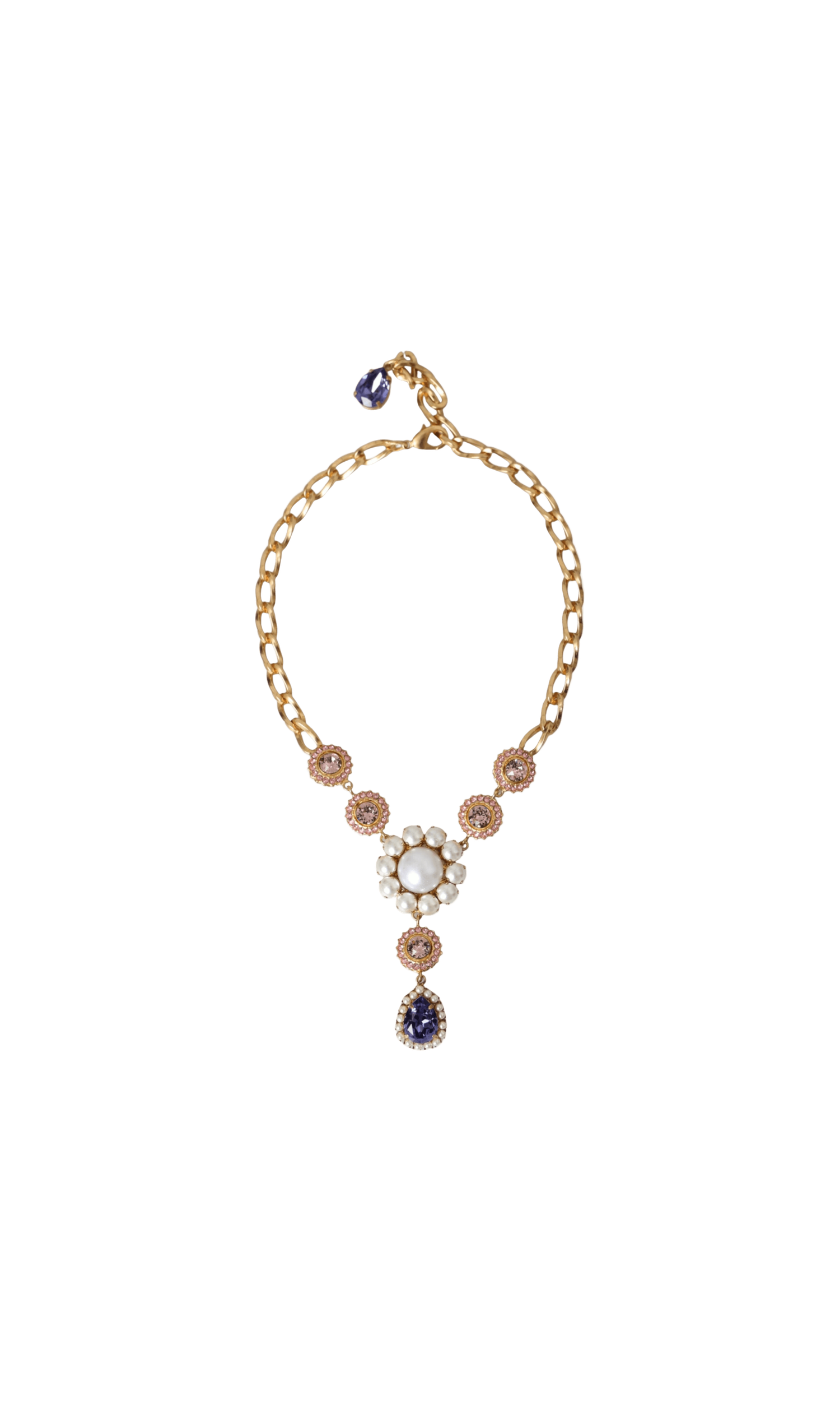 Dolce & Gabbana Brass Crystal Pearl Pendants Gold Purple Pink Necklace Glam Steals