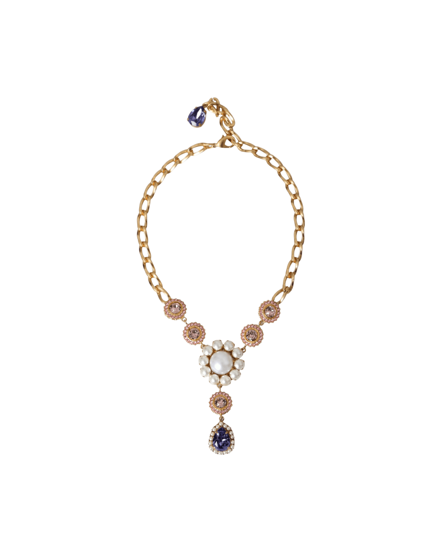 Dolce & Gabbana Brass Crystal Pearl Pendants Gold Purple Pink Necklace Glam Steals