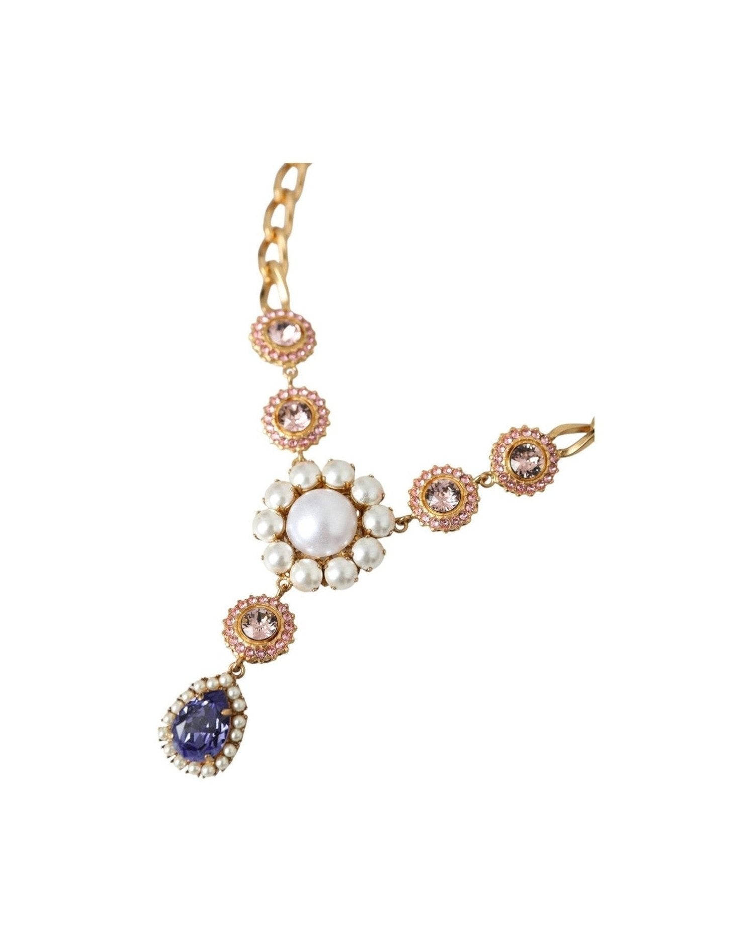 Dolce & Gabbana Brass Crystal Pearl Pendants Gold Purple Pink Necklace Glam Steals