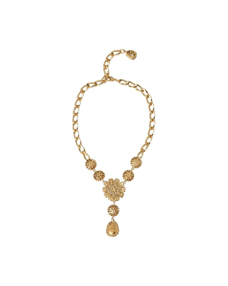 Dolce & Gabbana Brass Crystal Pearl Pendants Gold Purple Pink Necklace Glam Steals