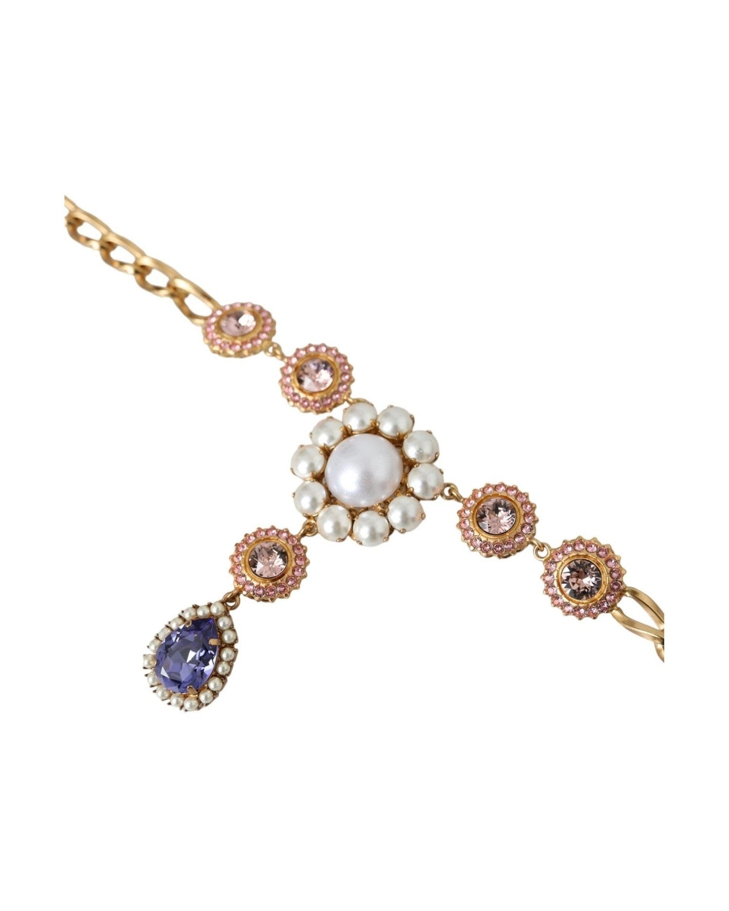 Dolce & Gabbana Brass Crystal Pearl Pendants Gold Purple Pink Necklace Glam Steals