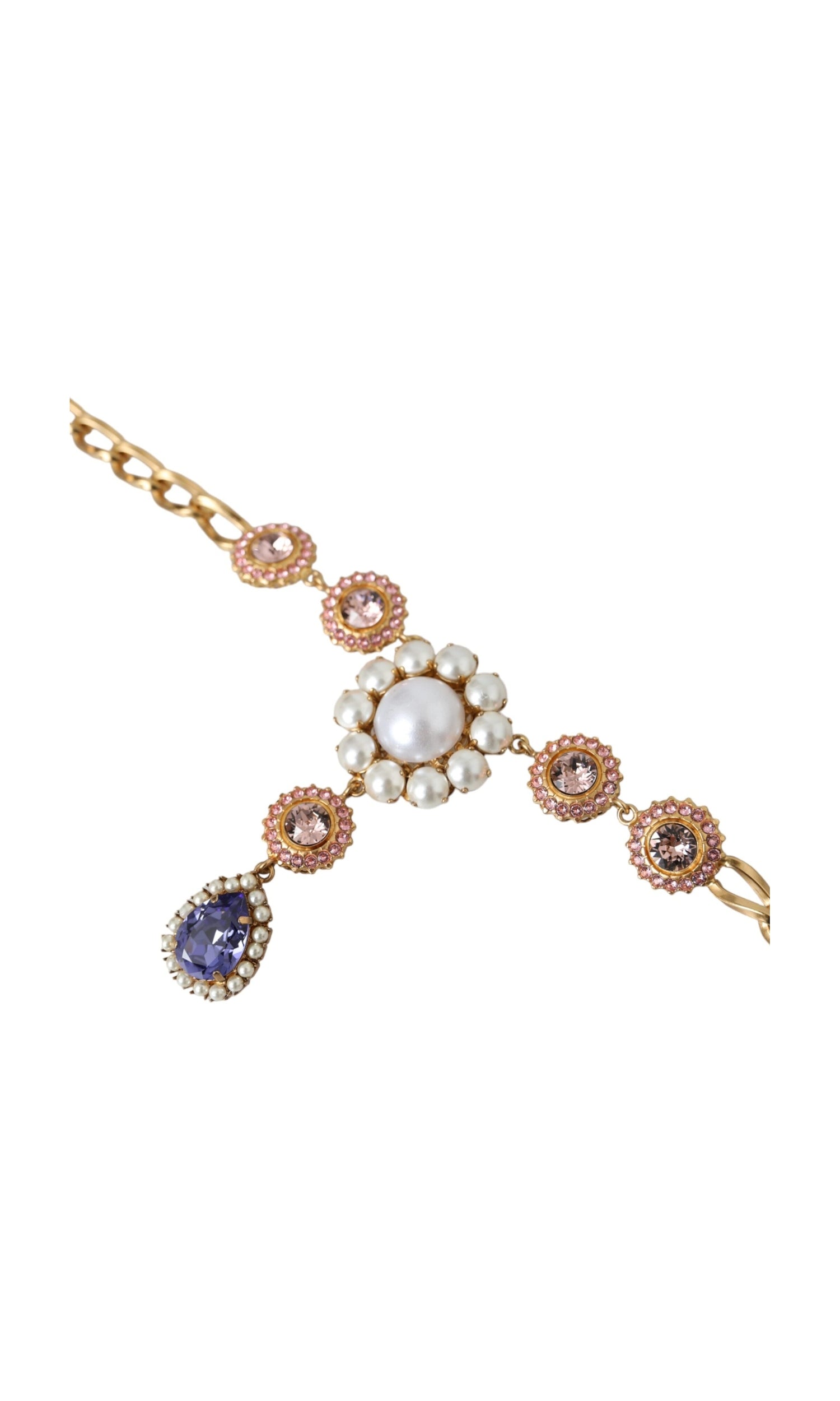 Dolce & Gabbana Brass Crystal Pearl Pendants Gold Purple Pink Necklace Glam Steals