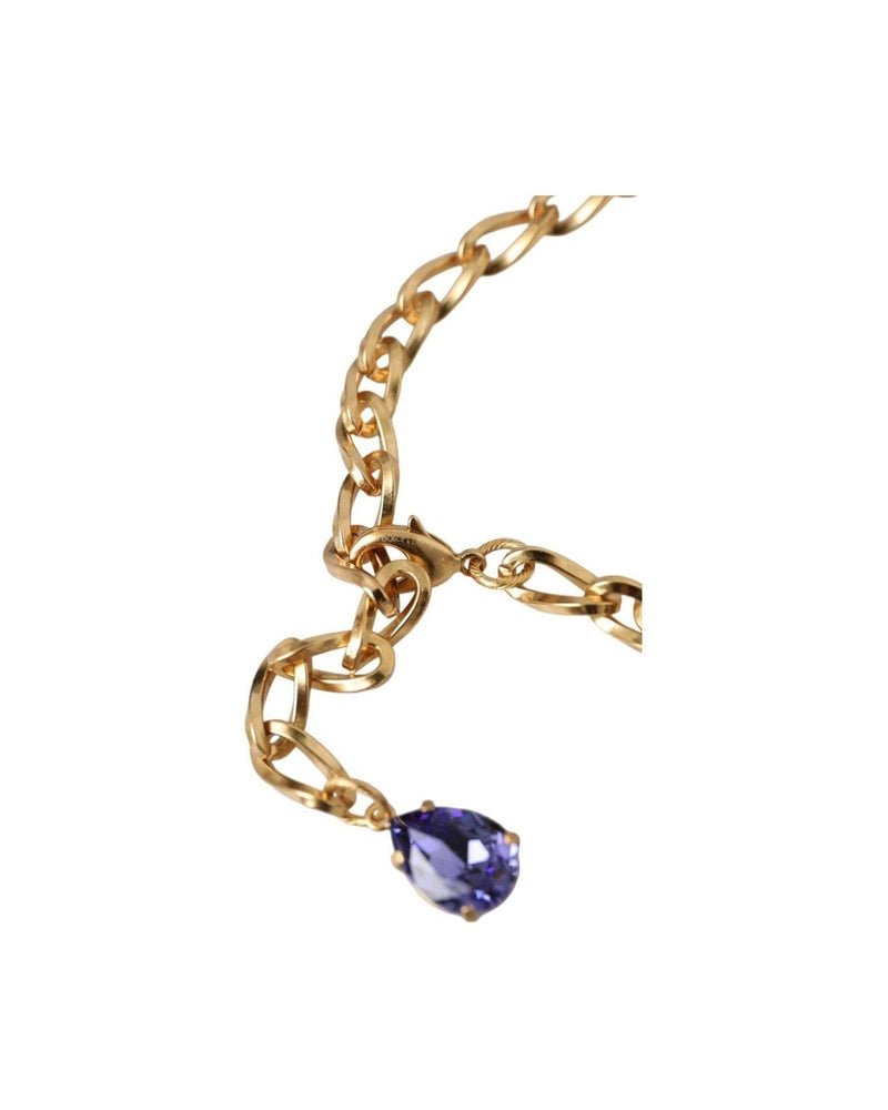 Dolce & Gabbana Brass Crystal Pearl Pendants Gold Purple Pink Necklace Glam Steals