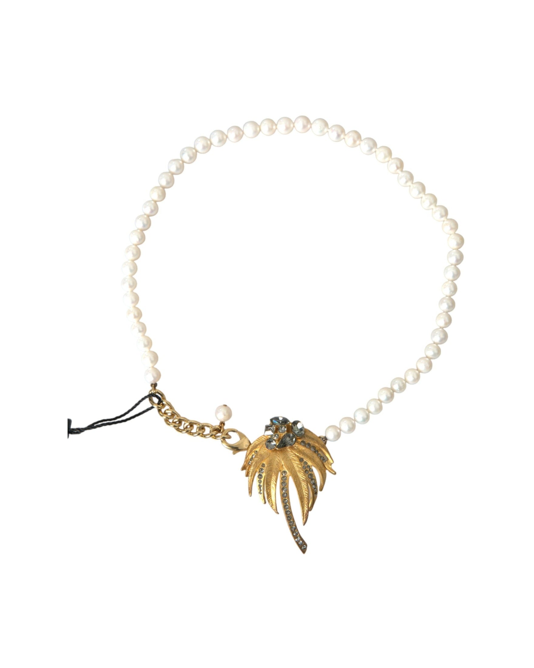 Dolce & Gabbana Brass Crystal Pearl Tree Pendant Charm Gold Necklace Glam Steals