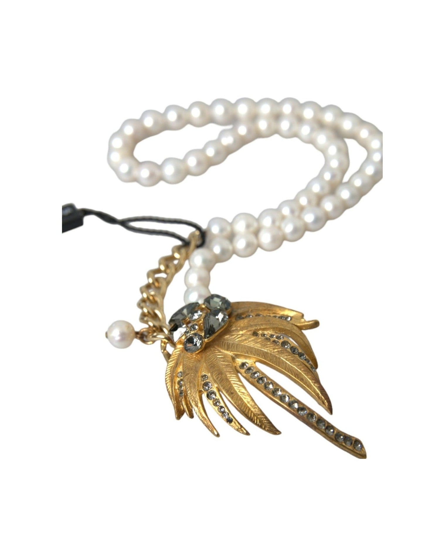 Dolce & Gabbana Brass Crystal Pearl Tree Pendant Charm Gold Necklace Glam Steals