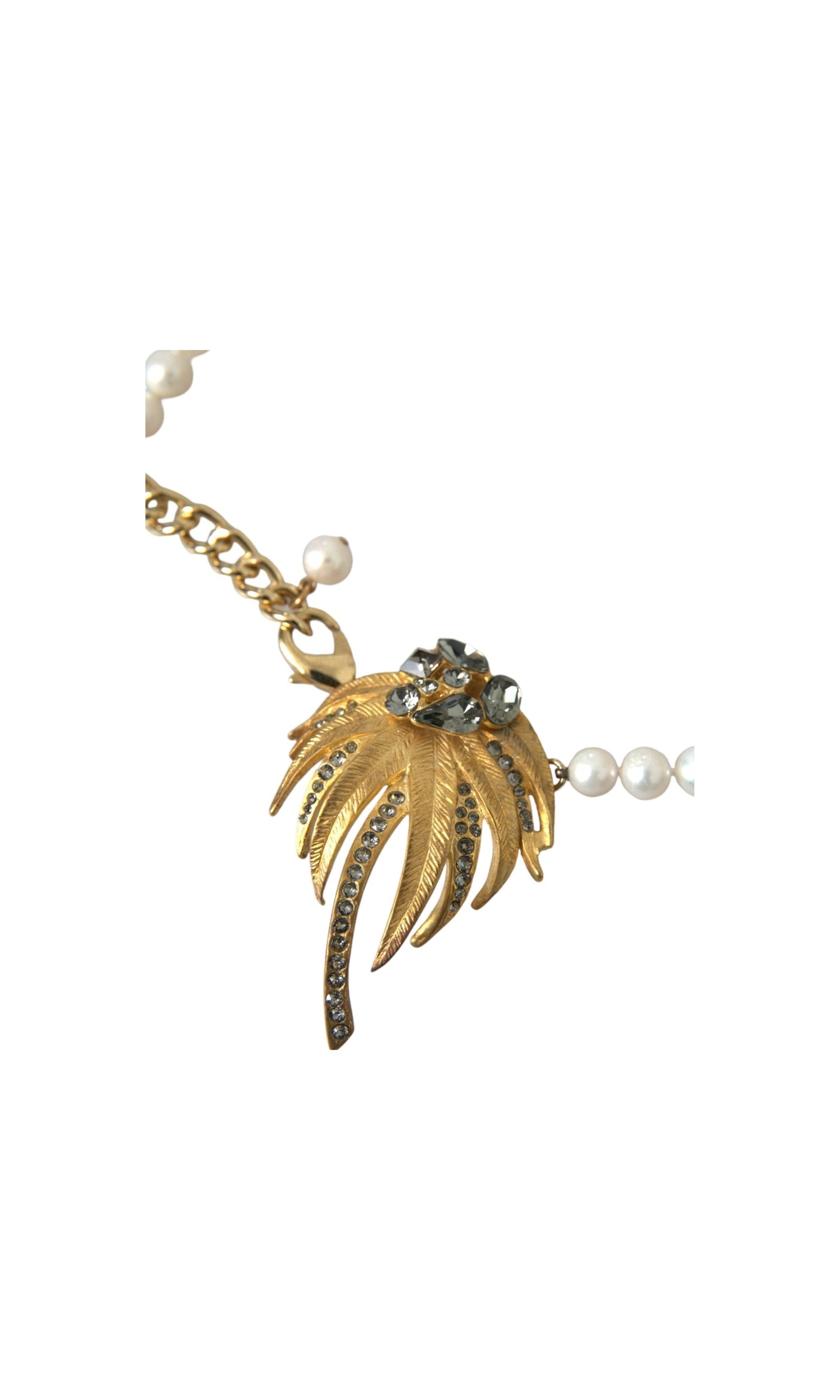 Dolce & Gabbana Brass Crystal Pearl Tree Pendant Charm Gold Necklace Glam Steals