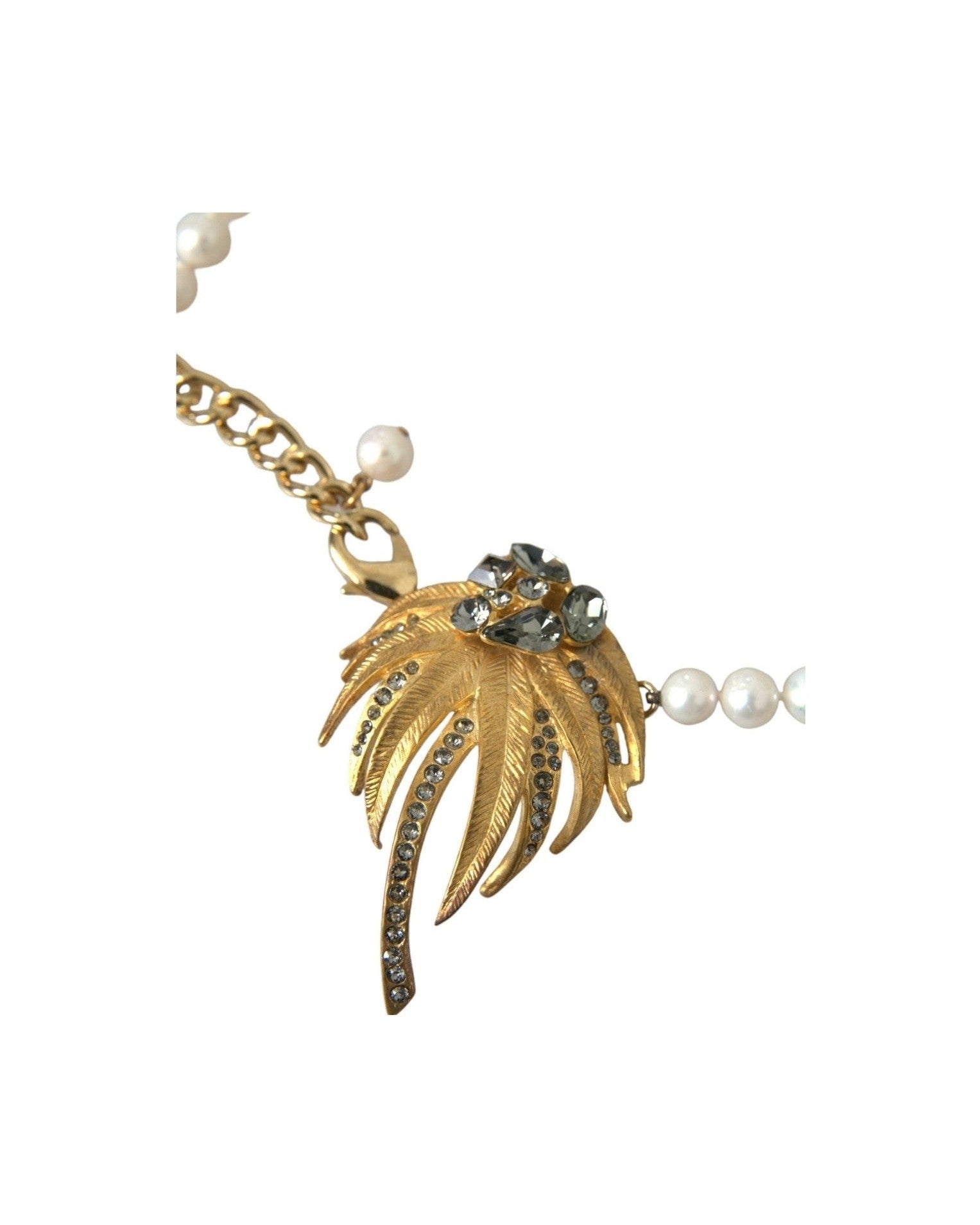 Dolce & Gabbana Brass Crystal Pearl Tree Pendant Charm Gold Necklace Glam Steals