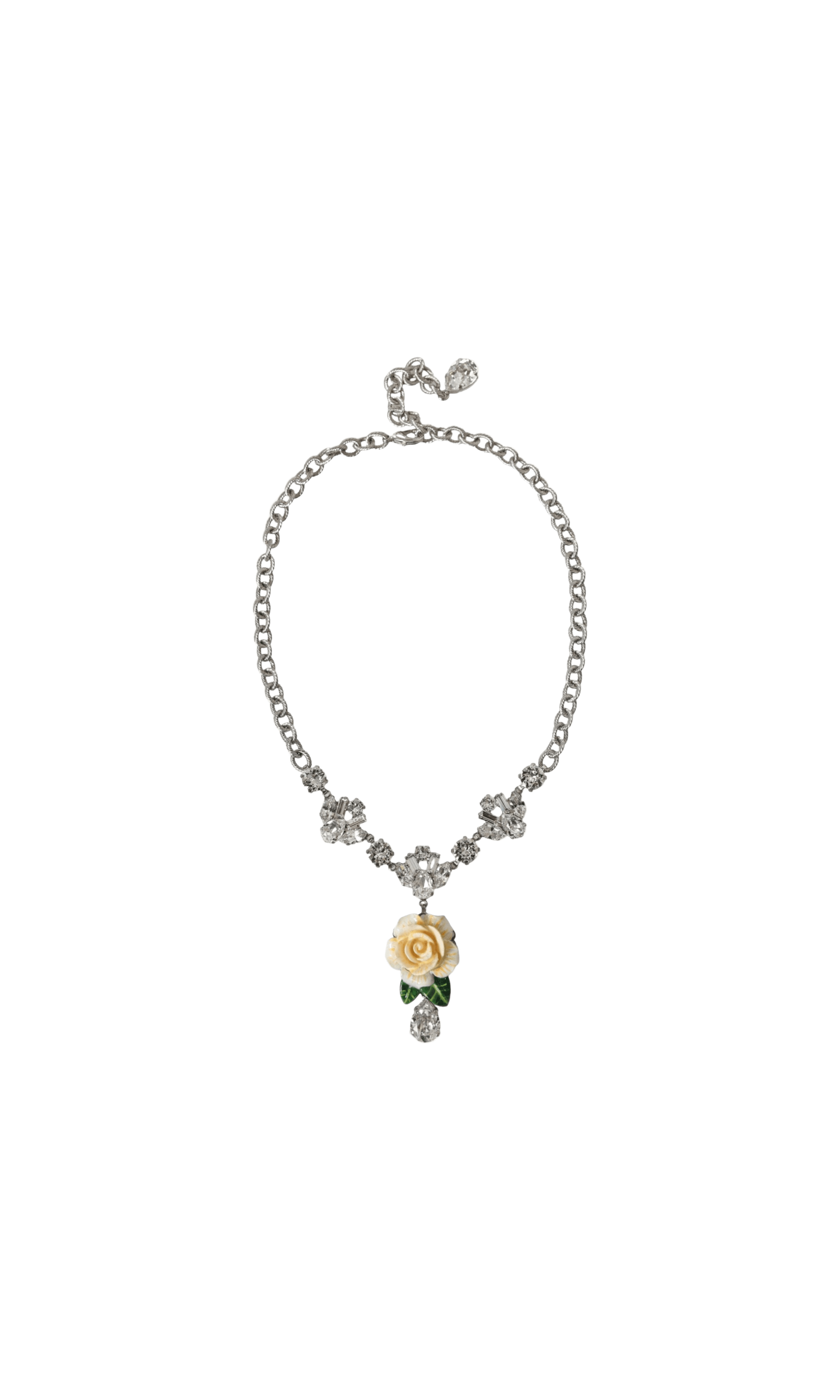 Dolce & Gabbana Brass Crystal Roses Pendants Silver Clear Necklace Glam Steals