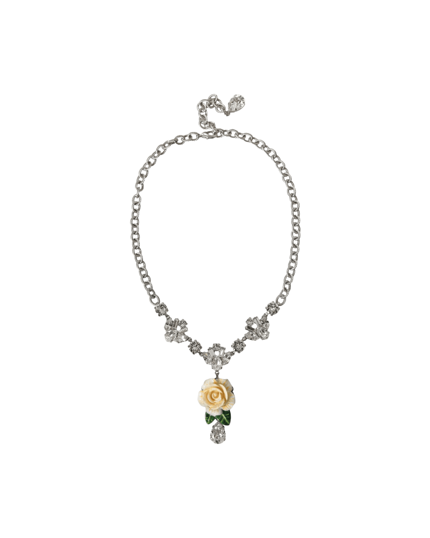 Dolce & Gabbana Brass Crystal Roses Pendants Silver Clear Necklace Glam Steals