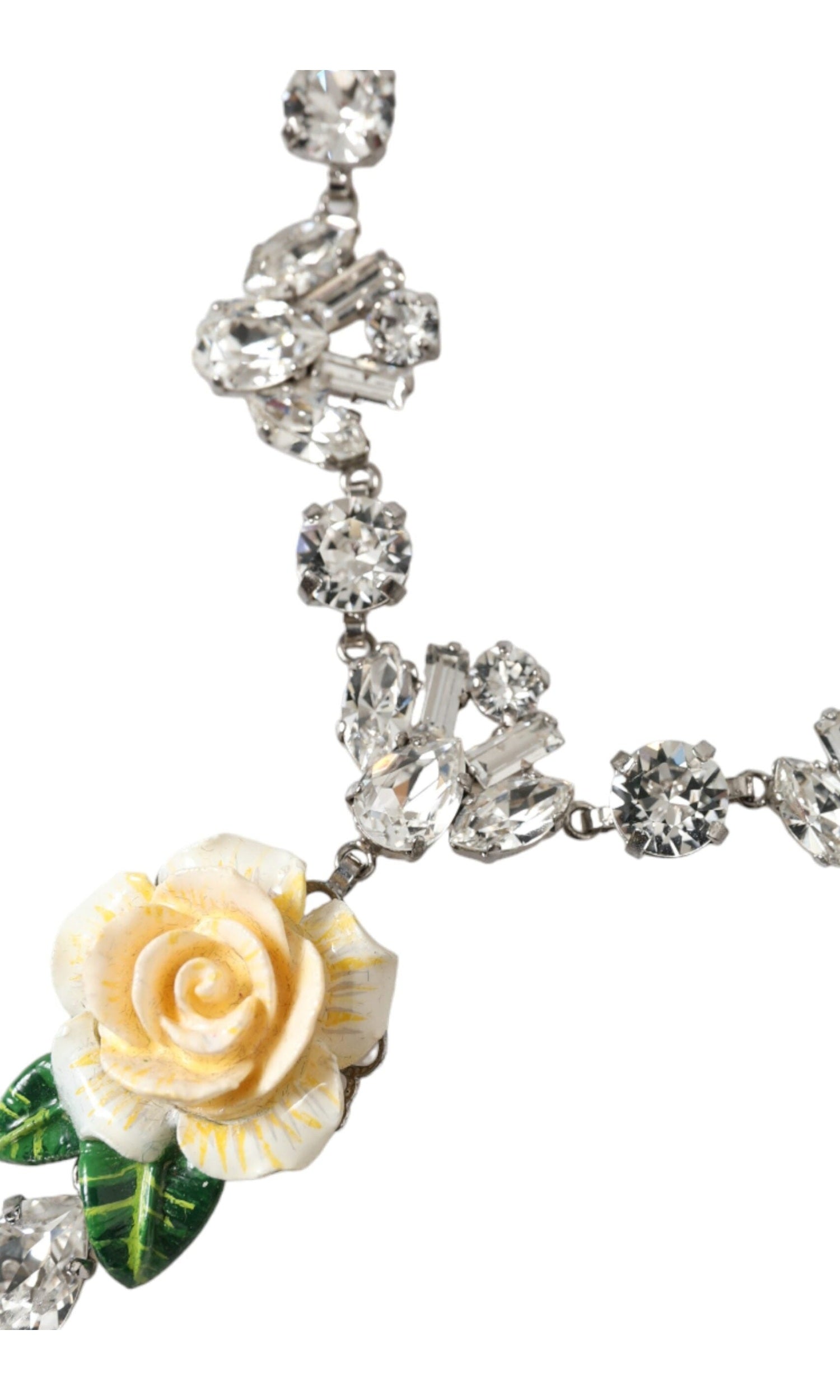 Dolce & Gabbana Brass Crystal Roses Pendants Silver Clear Necklace Glam Steals