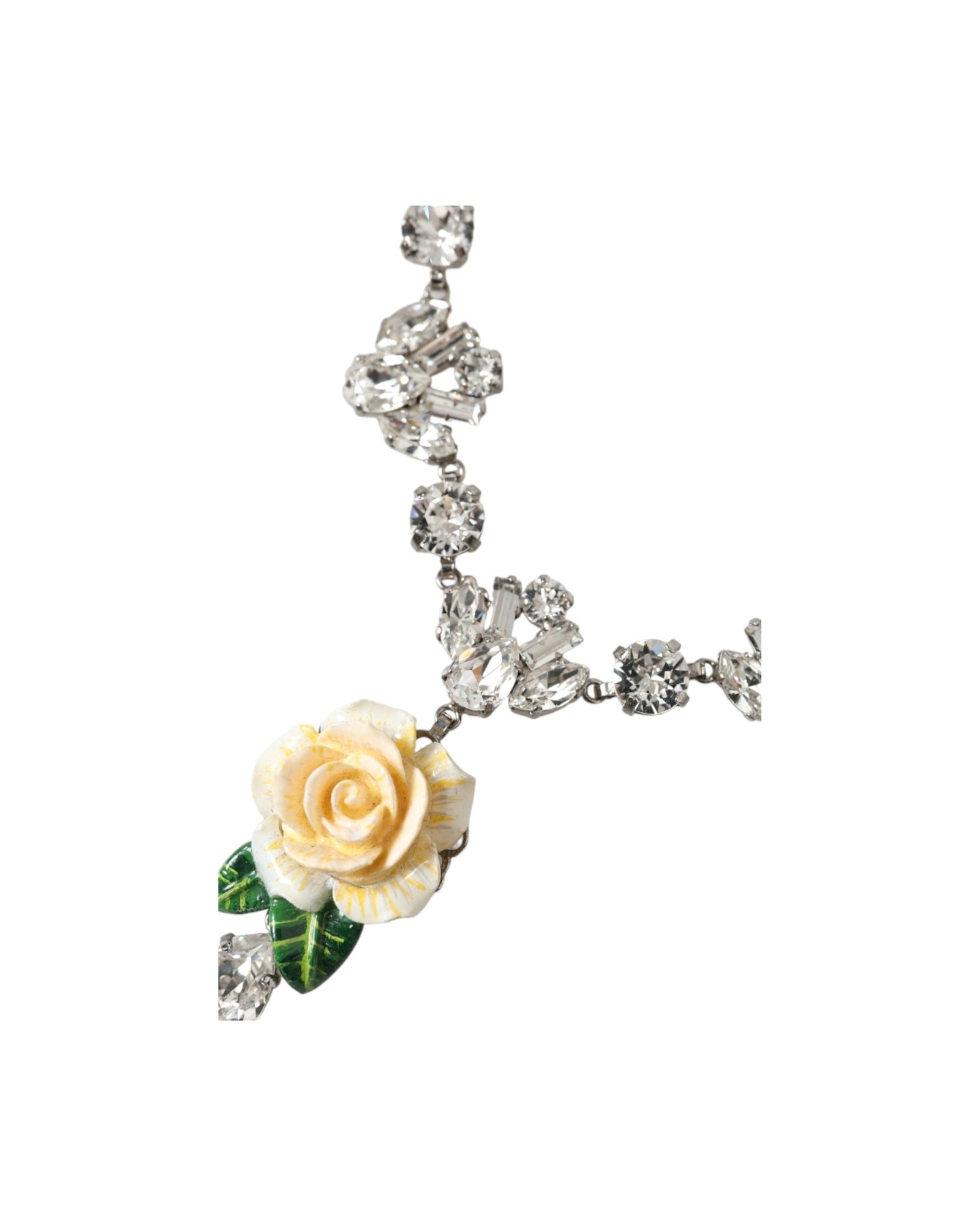 Dolce & Gabbana Brass Crystal Roses Pendants Silver Clear Necklace Glam Steals