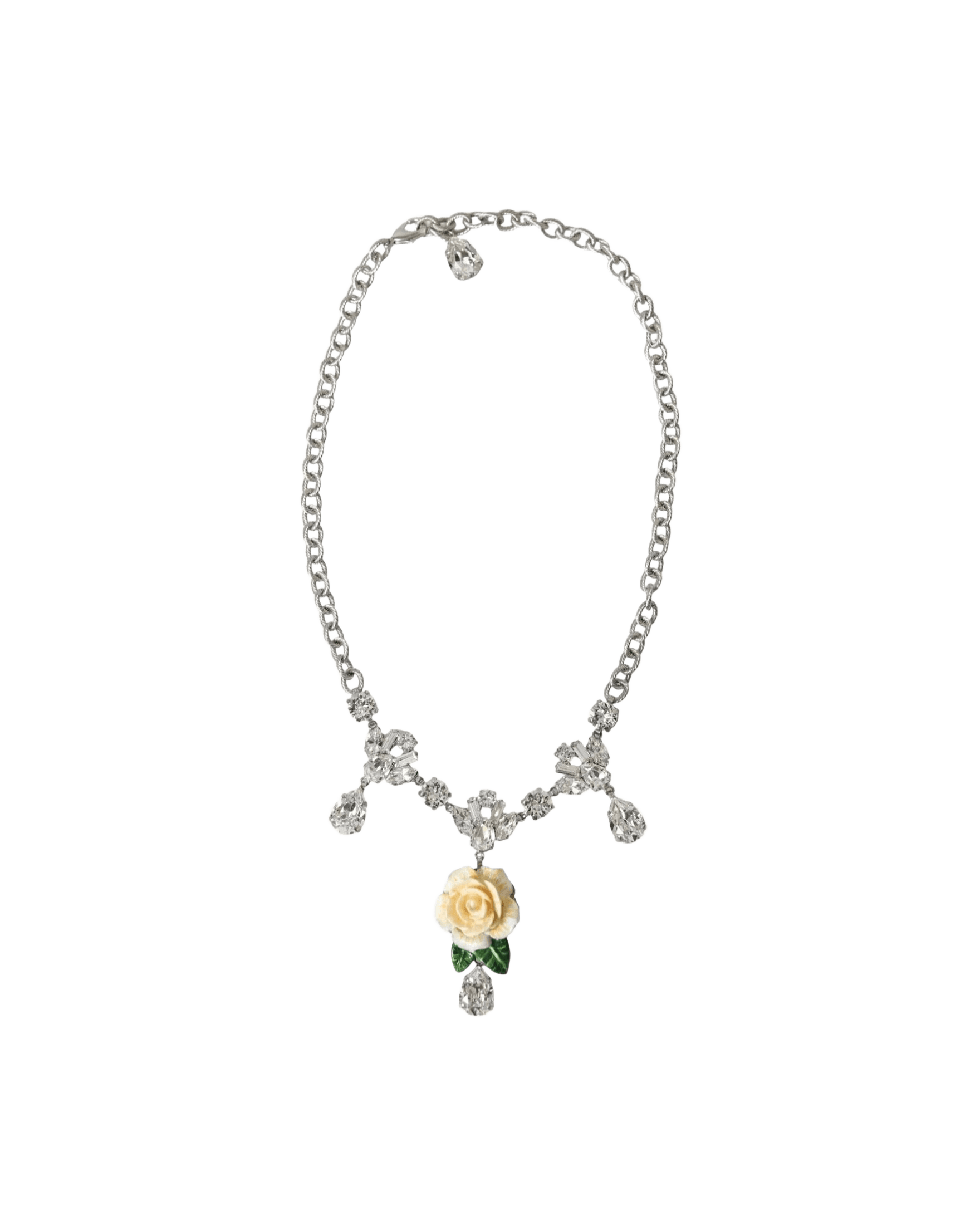 Dolce & Gabbana Brass Crystal Roses Pendants Silver Clear Necklace Glam Steals