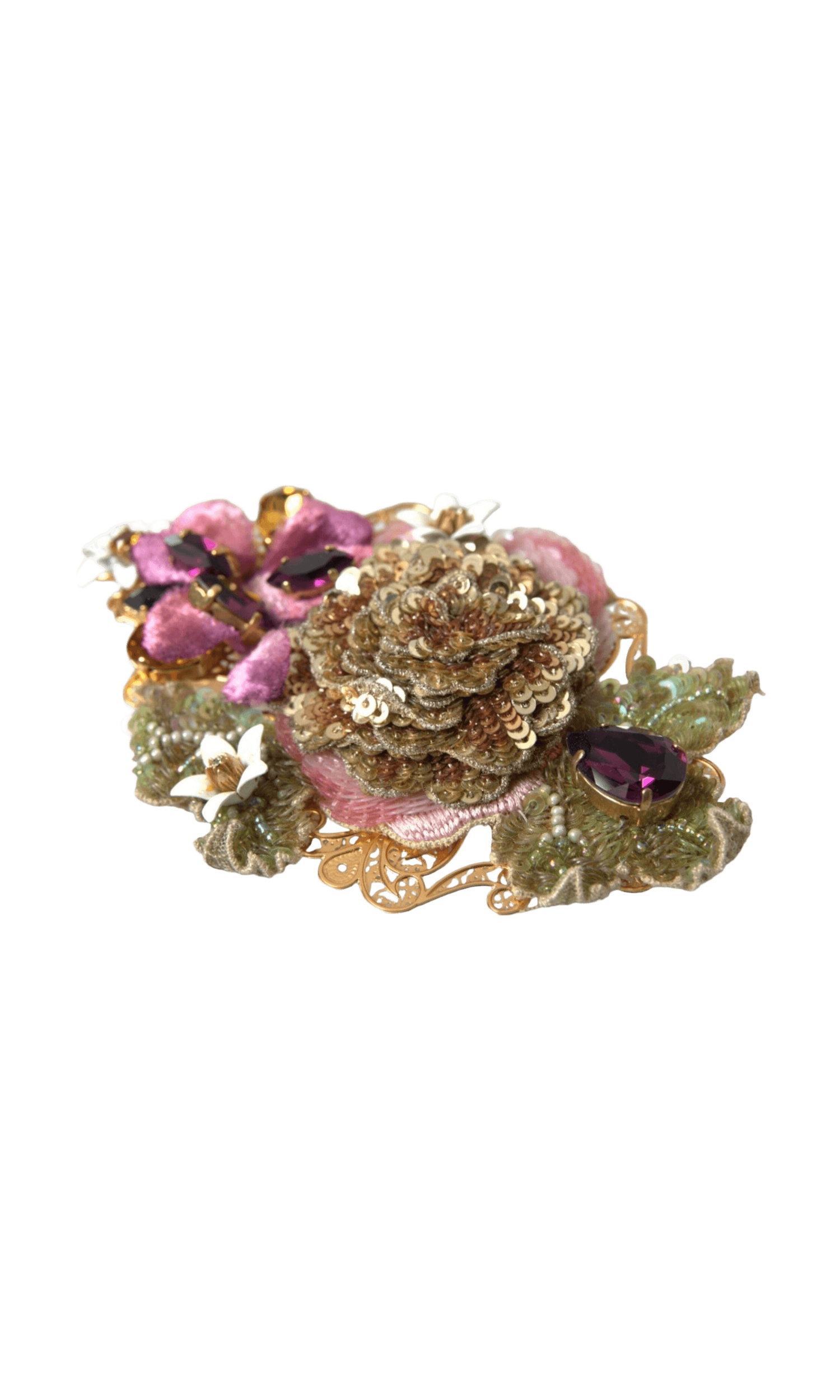 Dolce & Gabbana Brass Floral Crystal Sequined Hair Gold Clip Glam Steals