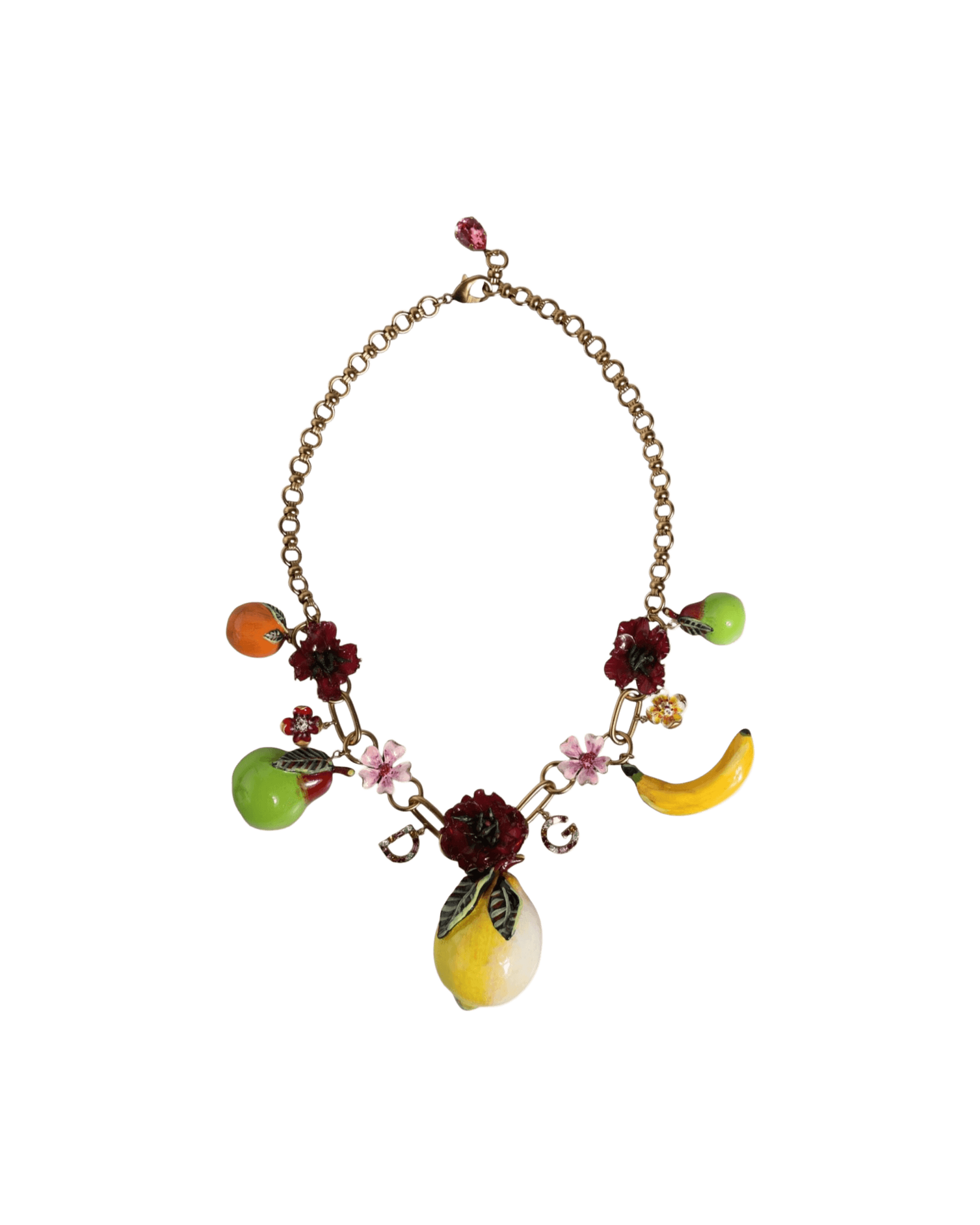 Dolce & Gabbana Brass Fruit Pendants Flowers Crystal Logo Gold Necklace Glam Steals