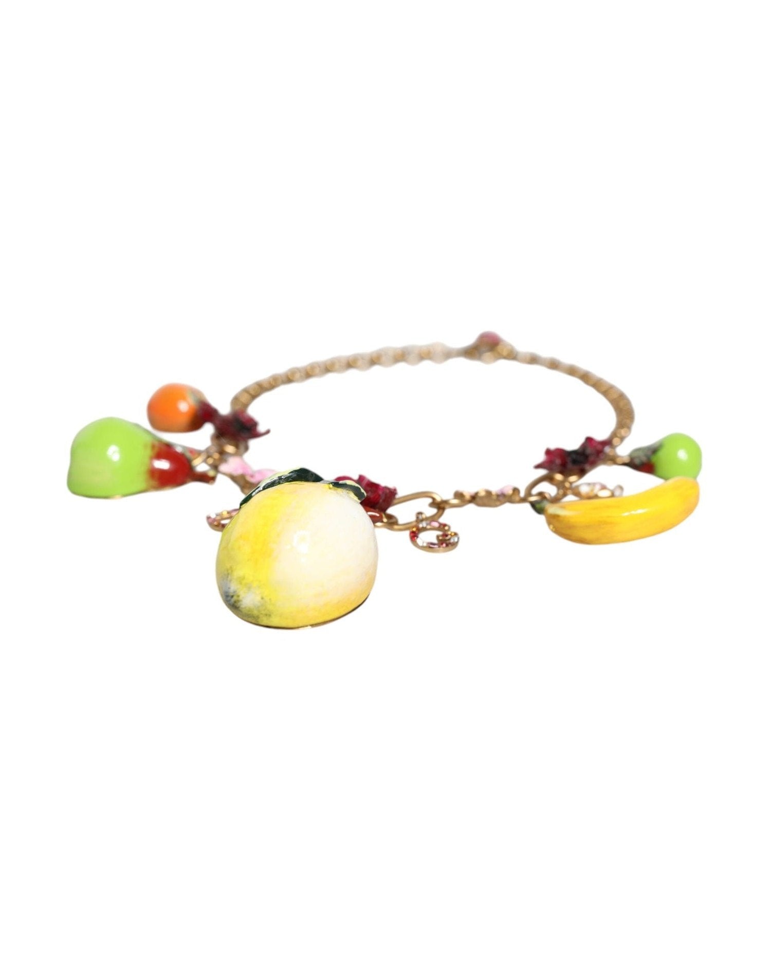 Dolce & Gabbana Brass Fruit Pendants Flowers Crystal Logo Gold Necklace Glam Steals