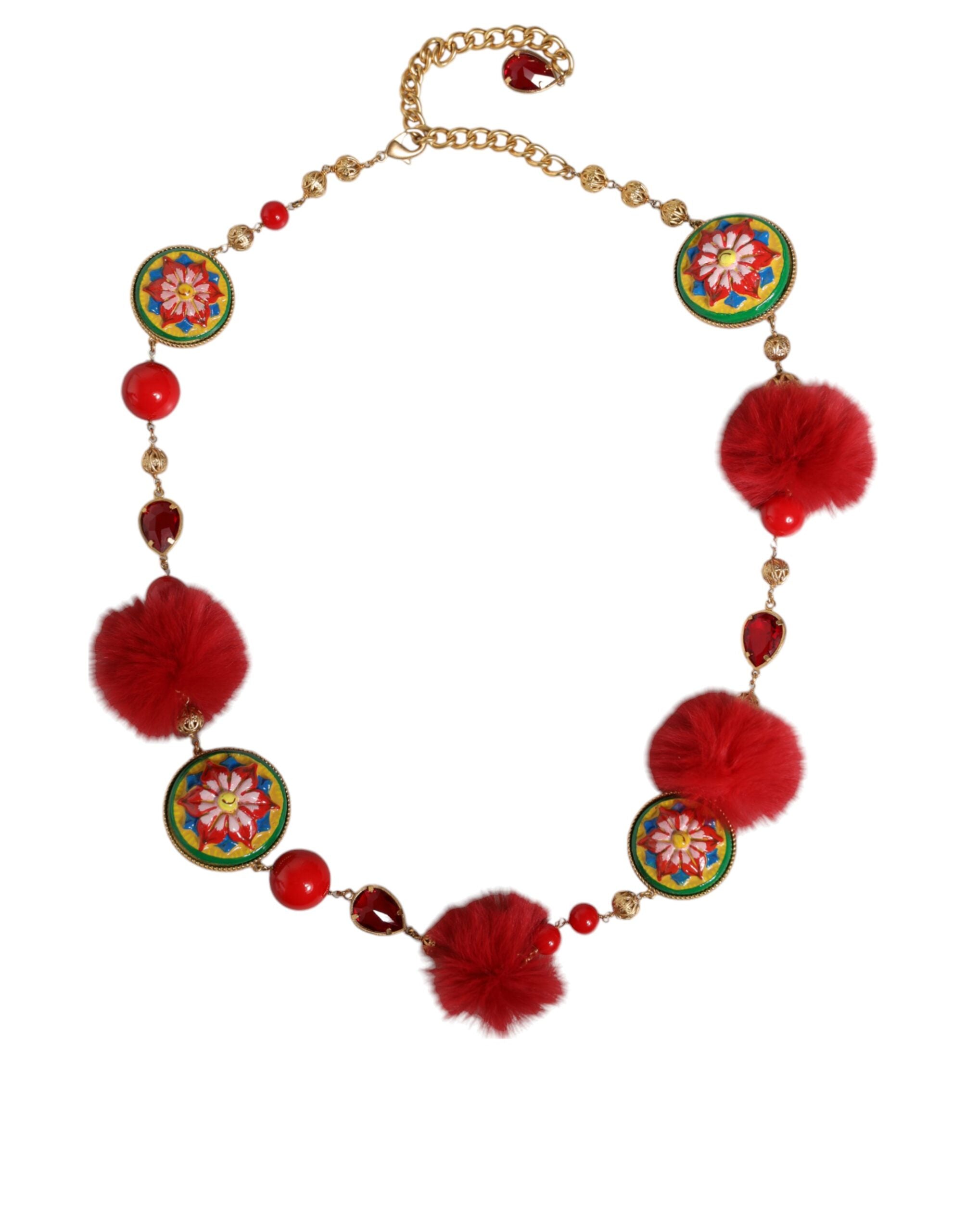 Dolce & Gabbana Brass Fur Crystal Waist Torero Gold Red Belt Glam Steals